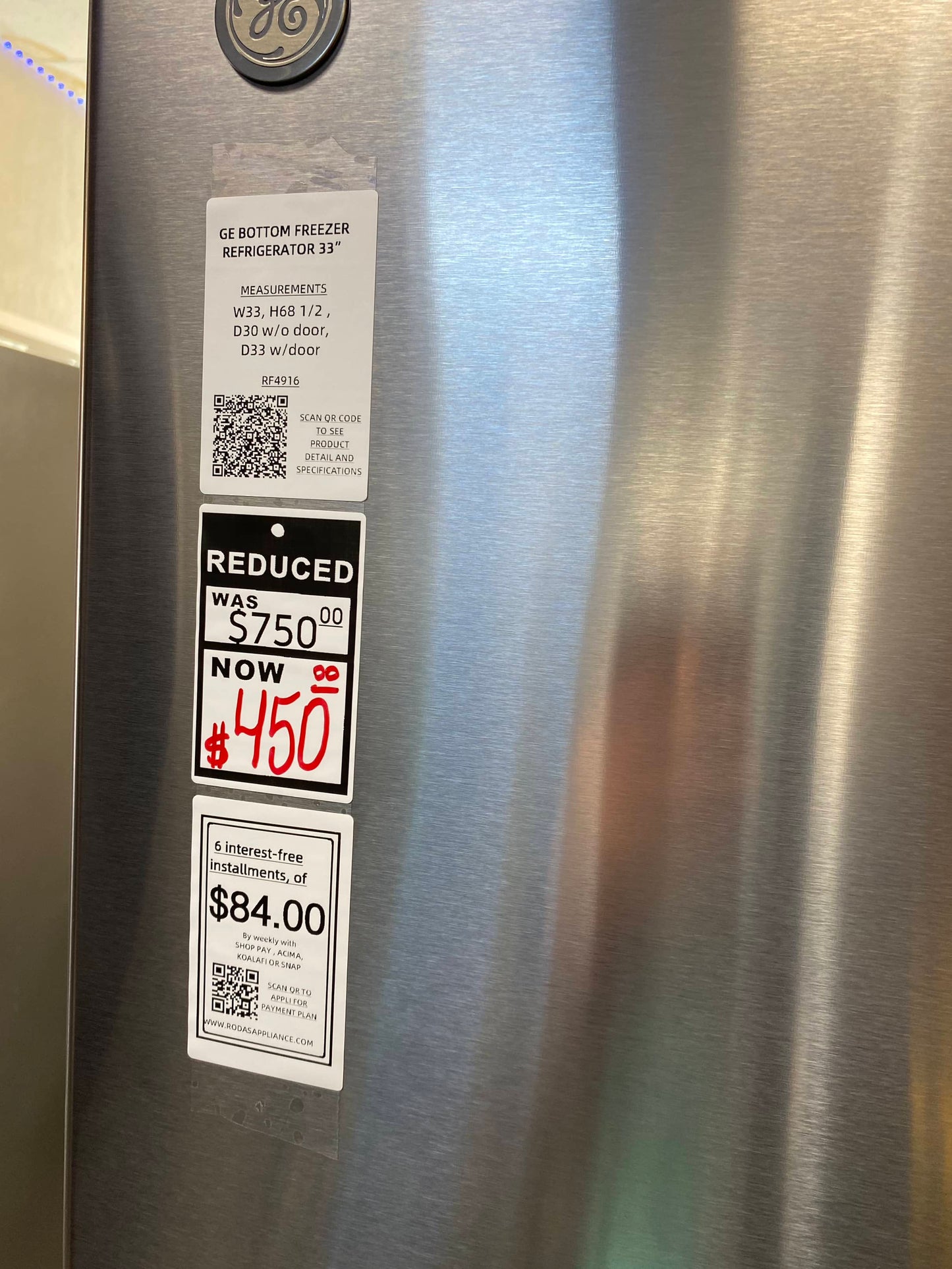 GE bottom freezer  freezer Refrigerador stainless steel 33”