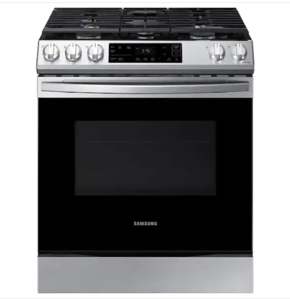 ★ Samsung Open Box 30 in. 6.0 cu. ft. Slide-In Gas Range with Self-Cleaning Oven in Stainless Steel GR916