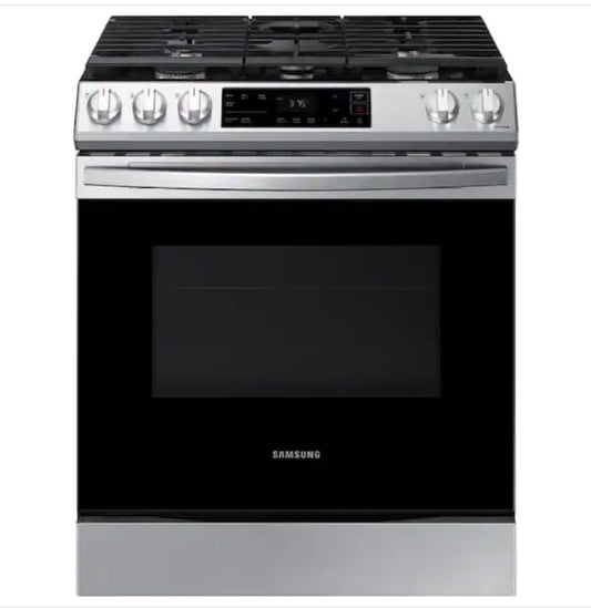 ★ ‘Samsung Open Box 30 in. 6.0 cu. ft. Slide-In Gas Range with Self-Cleaning Oven in Stainless Steel GR916