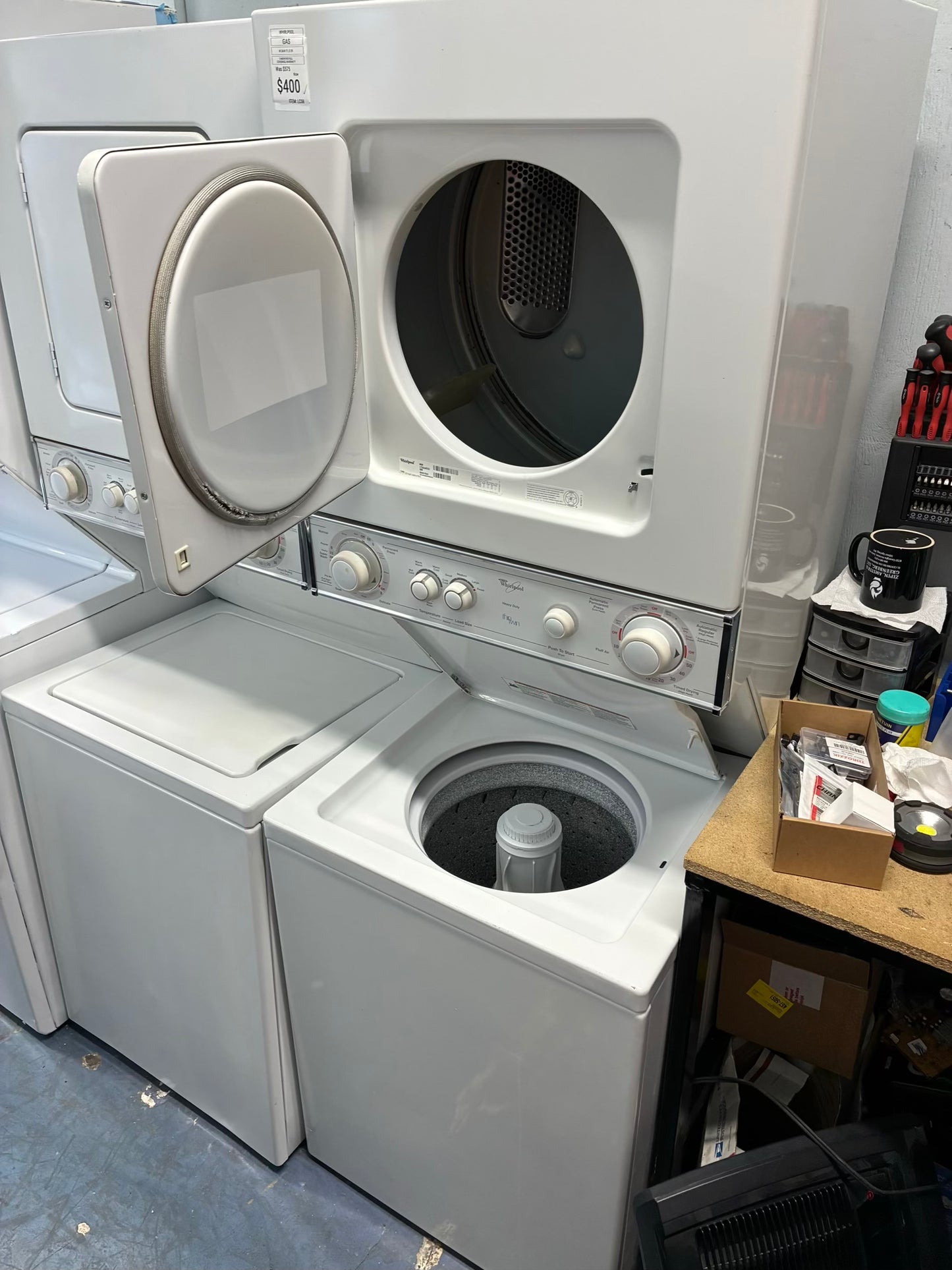 whirlpool laundry center washer and dryer set gas stackable 24”