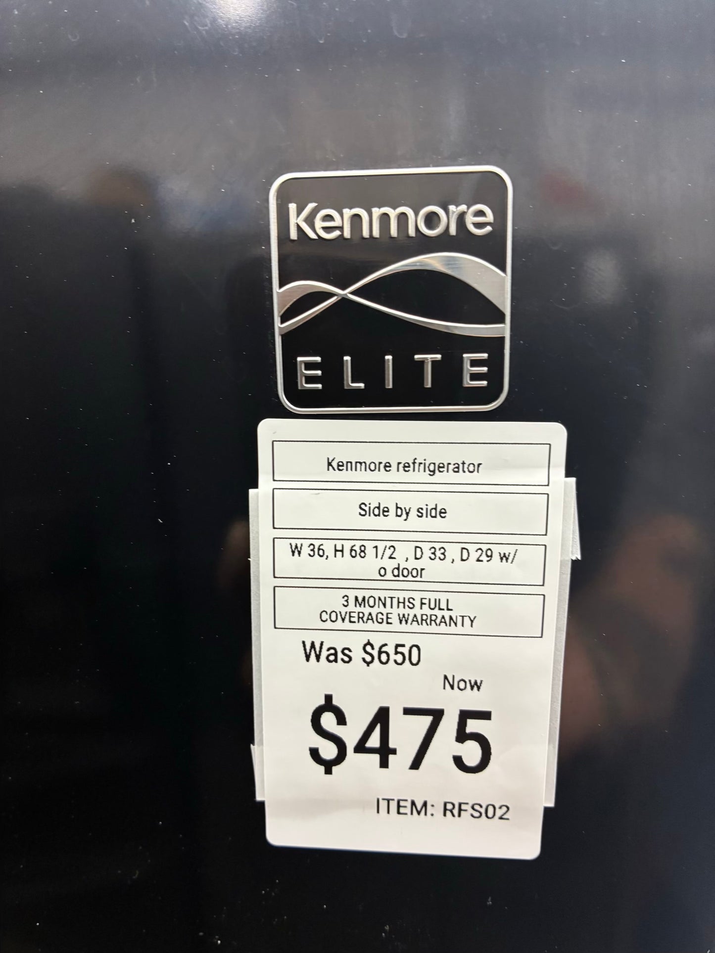 Kenmore side by side refrigerator ice maker water dispenser 36” in