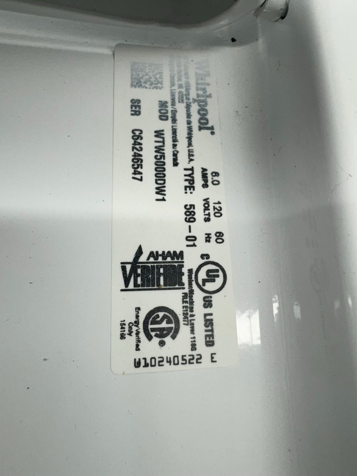 Whirpool top load washer machine whit clean washer affresh