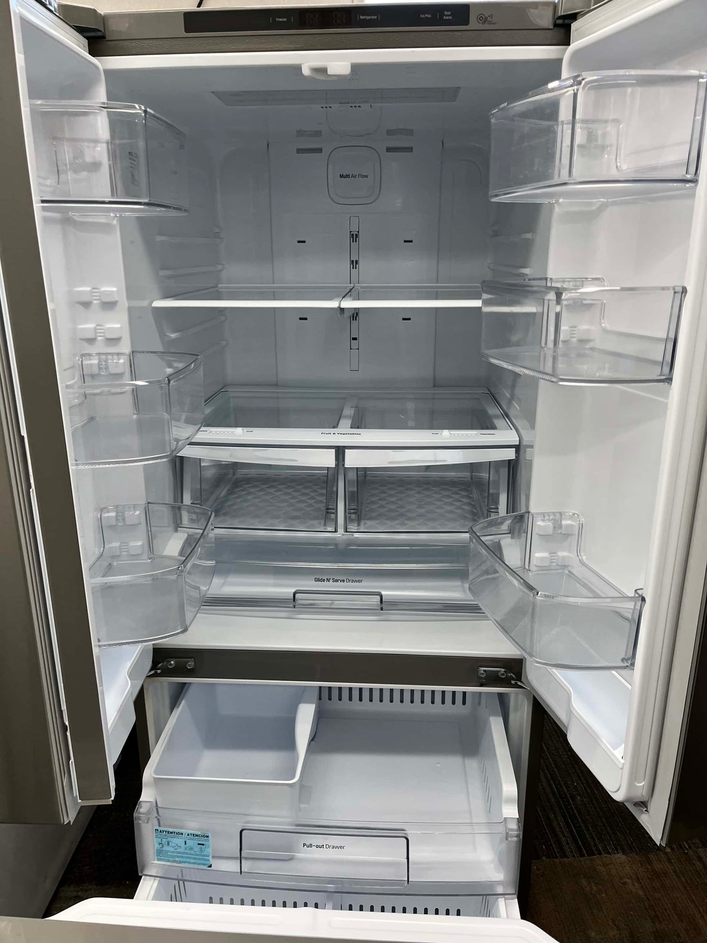 - Item: #RF29F LG french door refrigerator stainless steel w/water ice dispenser 36 in
