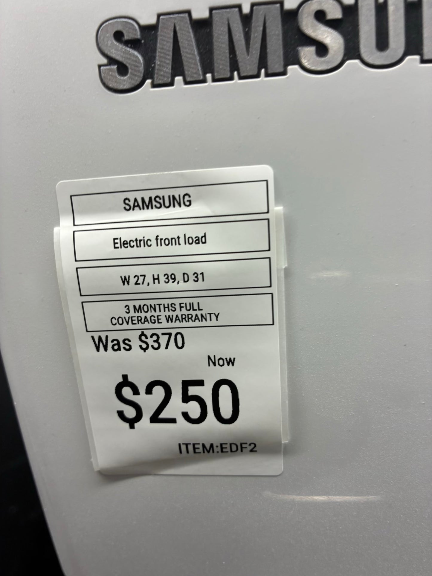 SAMSUNG front load electric dryer 220v large capacity stackable 27”