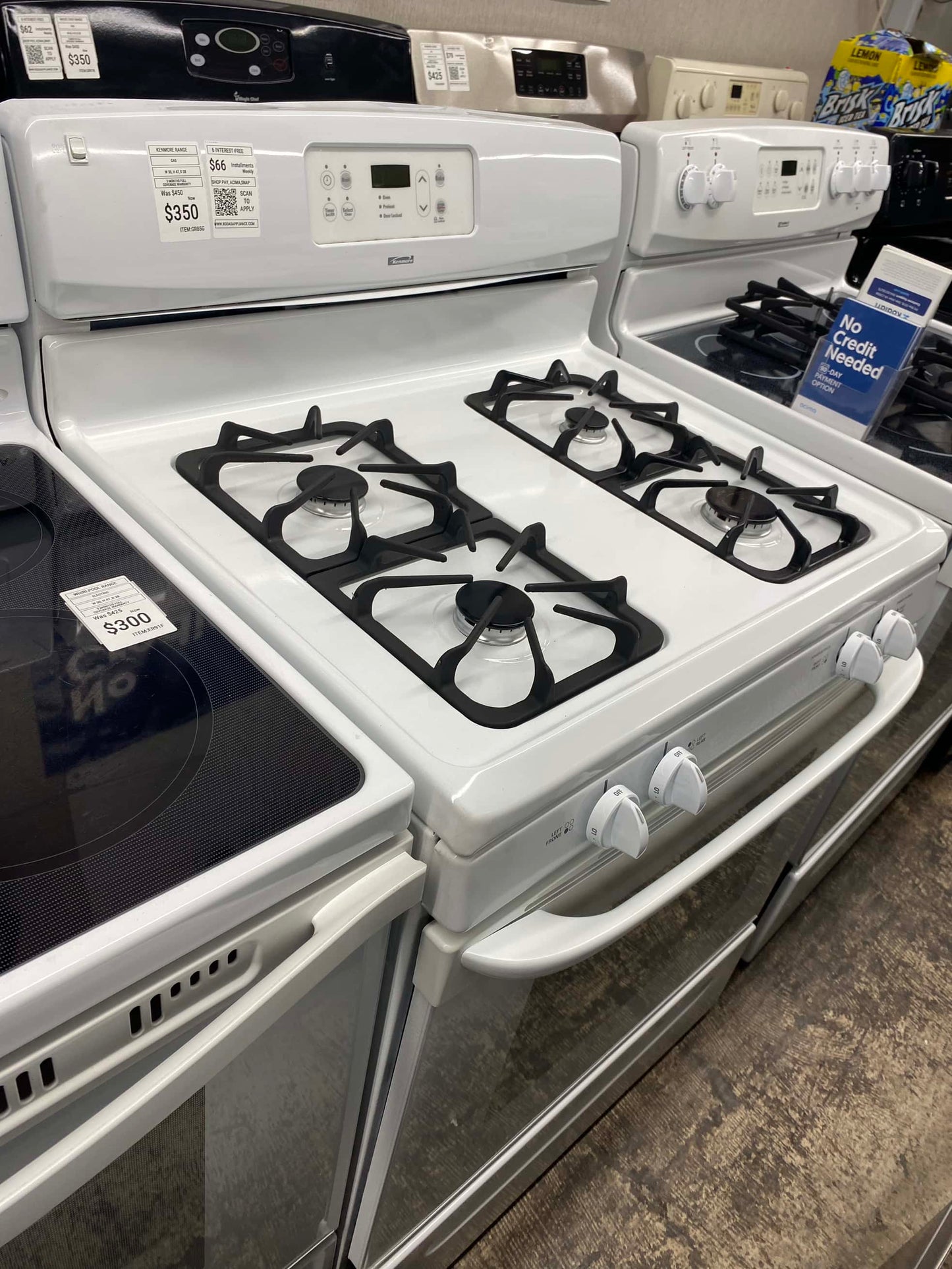 ITEM #GR85G kenmore gas range white 4 burner 30” in