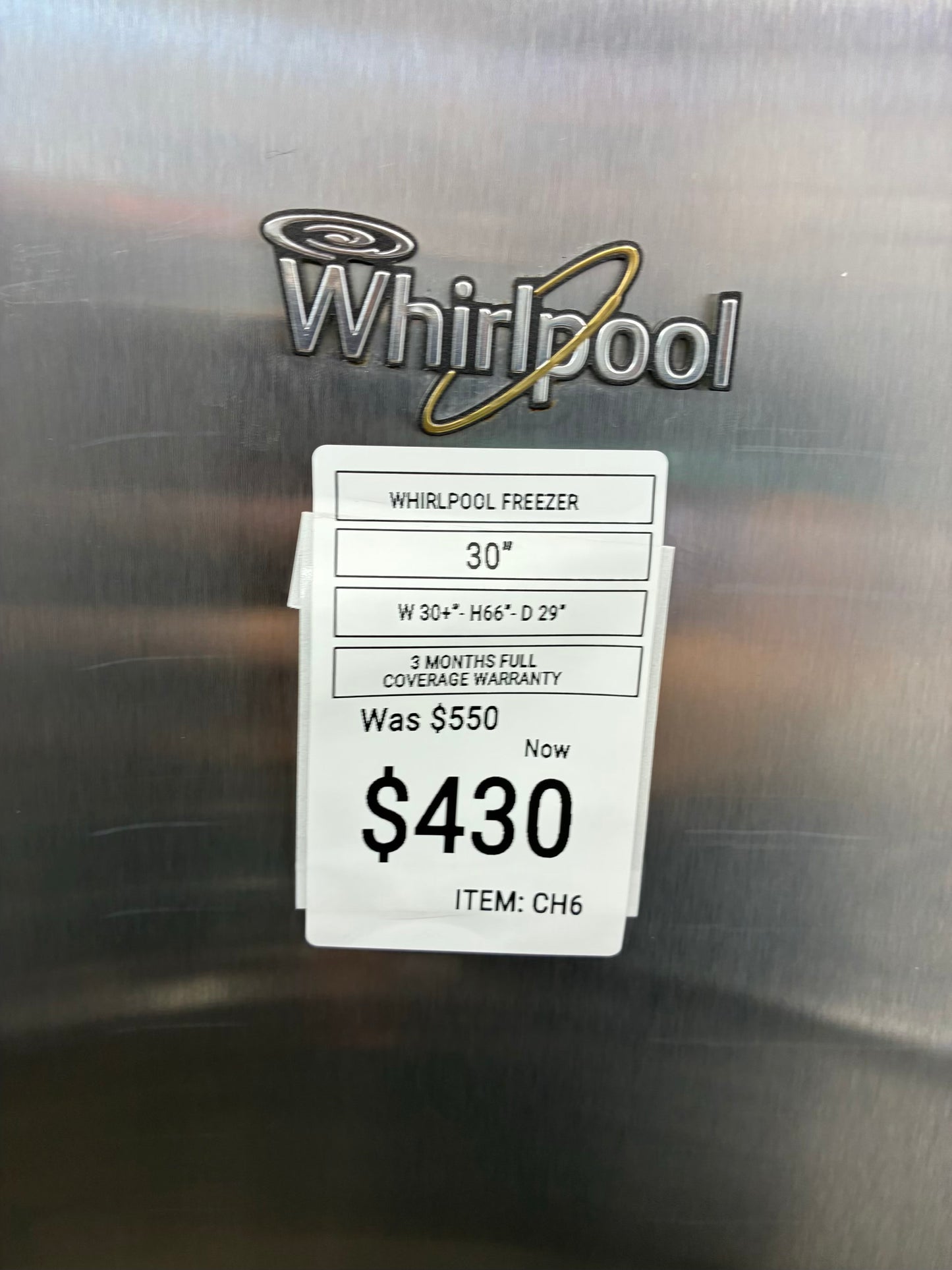 Whirlpool chest freezer stainless steel 30”