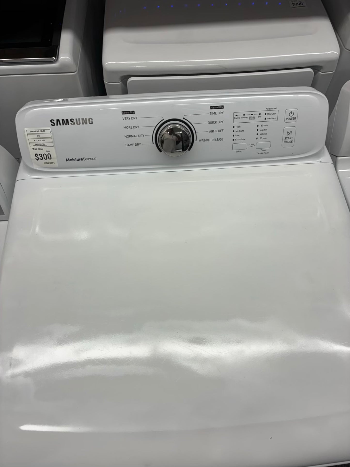Samsung gas dryer side by side 27 inch moisture sensor