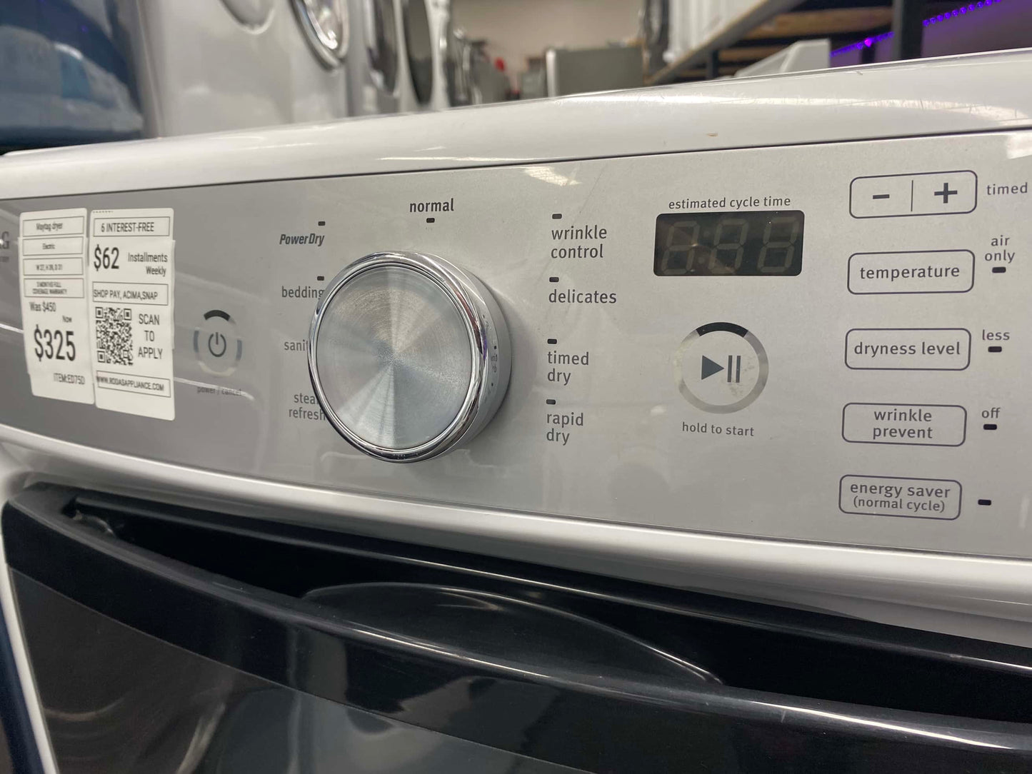 ITEM #ED75D Maytag front load electric dryer 220v stackable large capacity stainless steel drum 27 in D