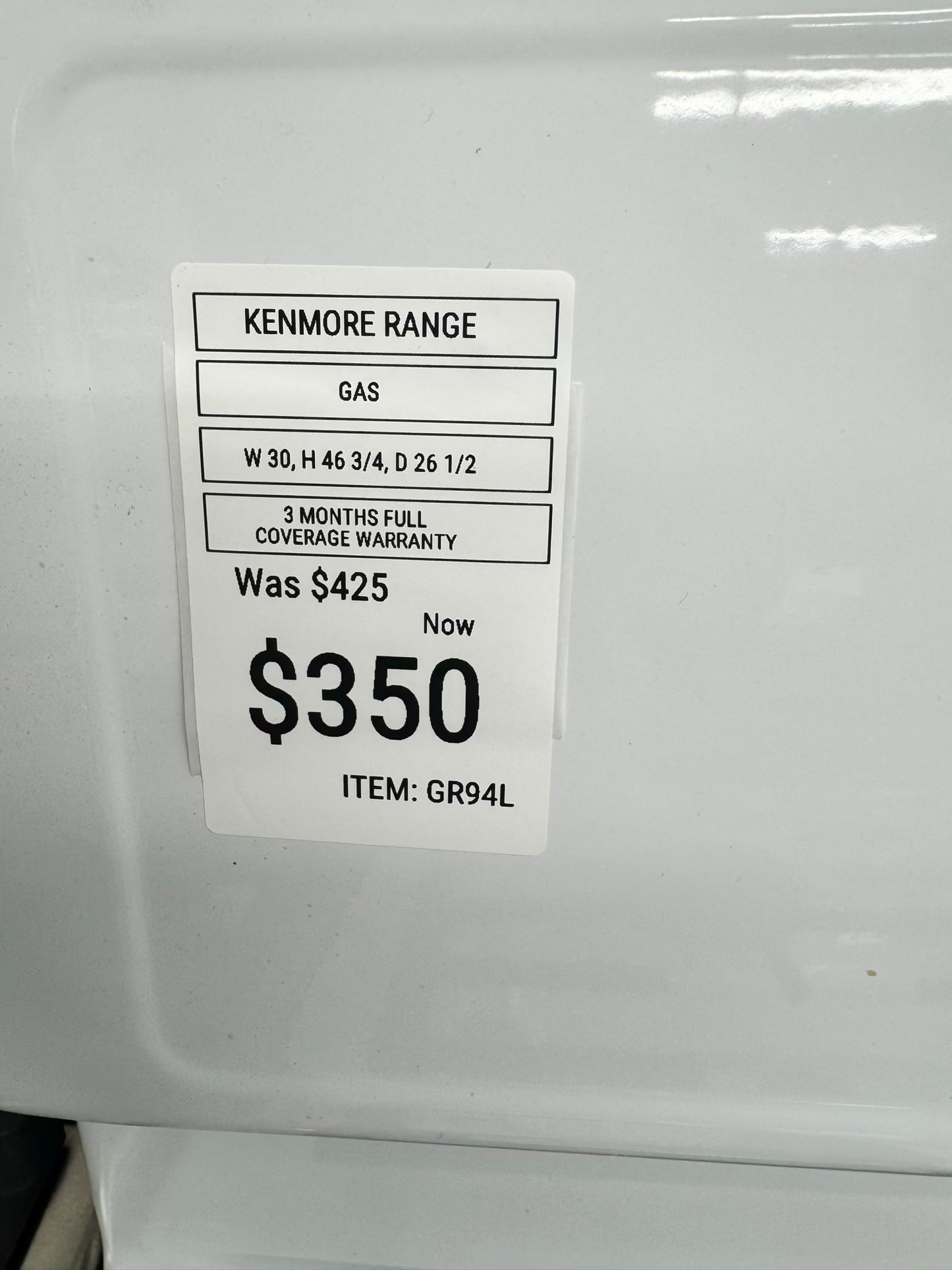 Whirpool gas range 4 burner white color