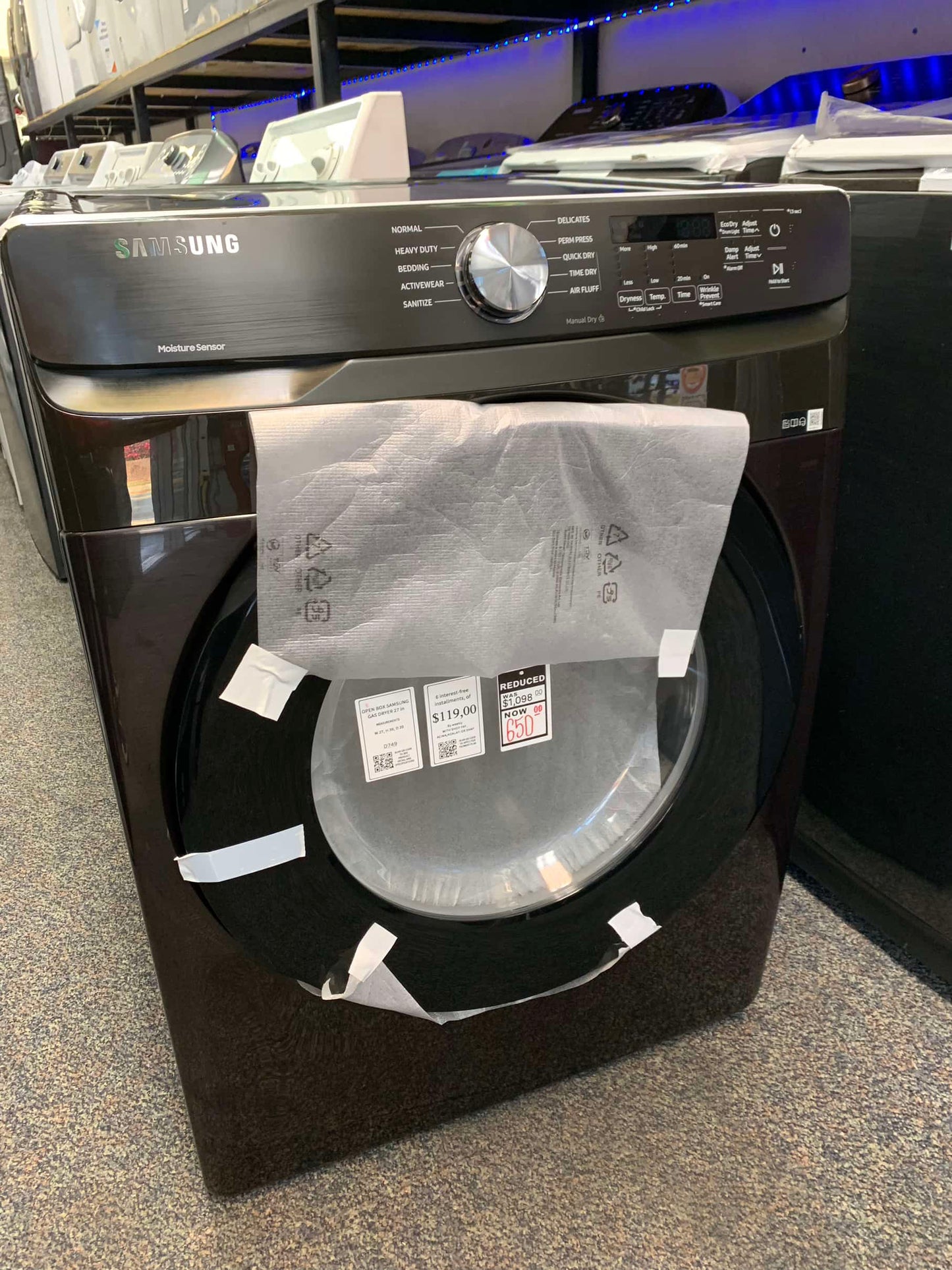 ⚡️CYBER MONDAY ★ Samsung open box 7.5 cu. ft. Smart Gas Dryer in Brushed Black with Steam Sanitize+ and Sensor Dryer D749
