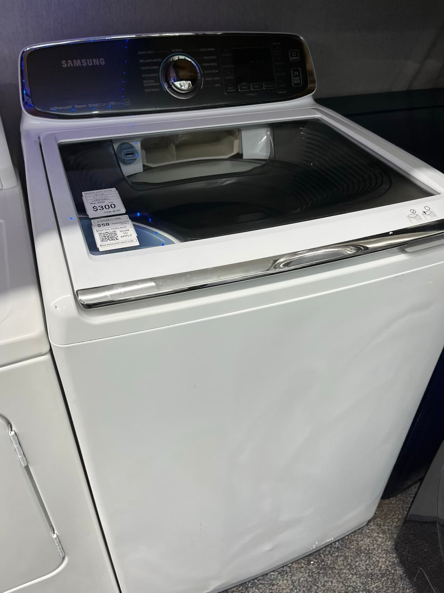 ^ ITEM #W75V Samsung top load washer large capacity side x side 27”