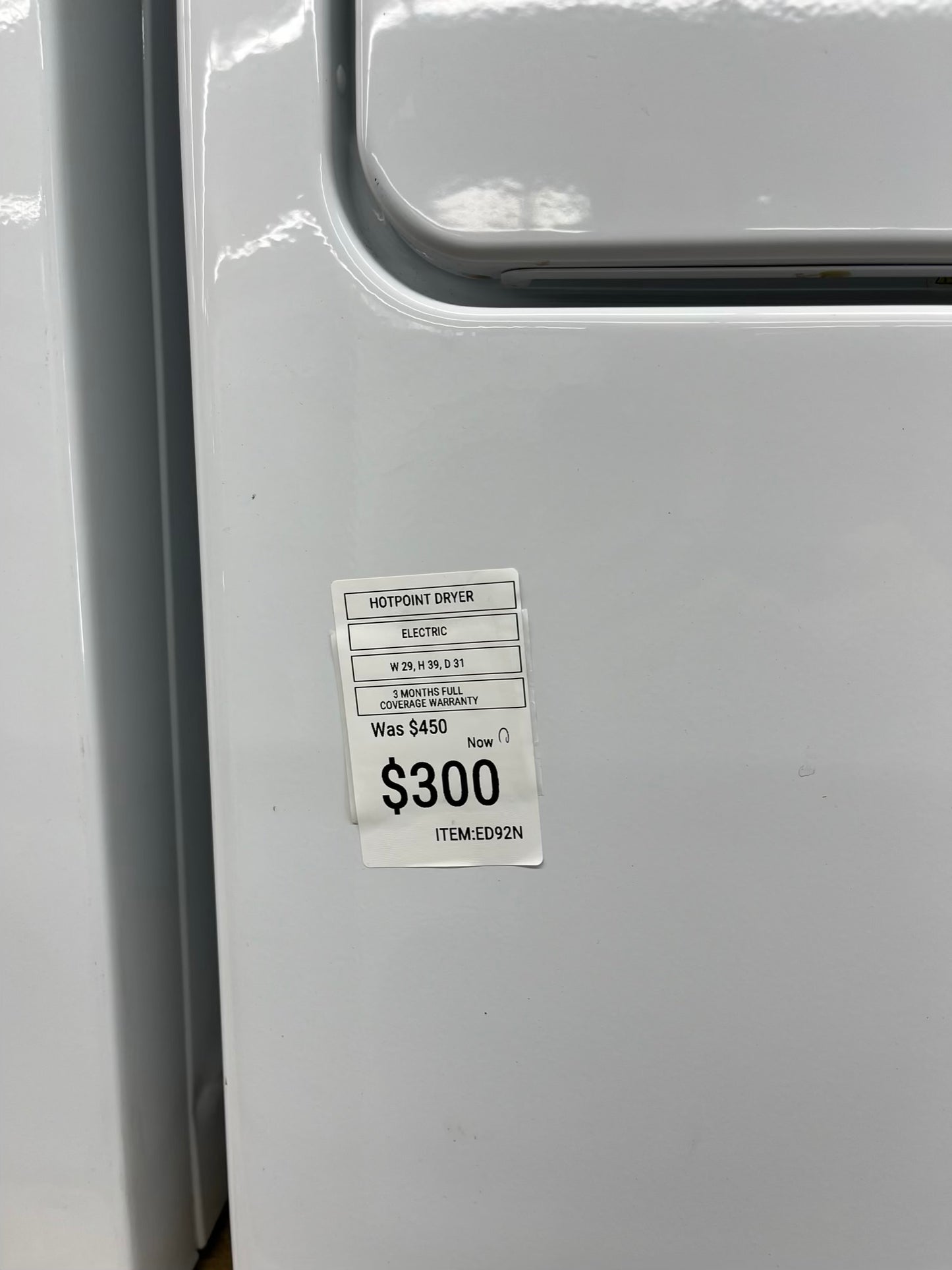 ^ ITEM: #ED92N Hotpoi t electric dryer 27” large capacity