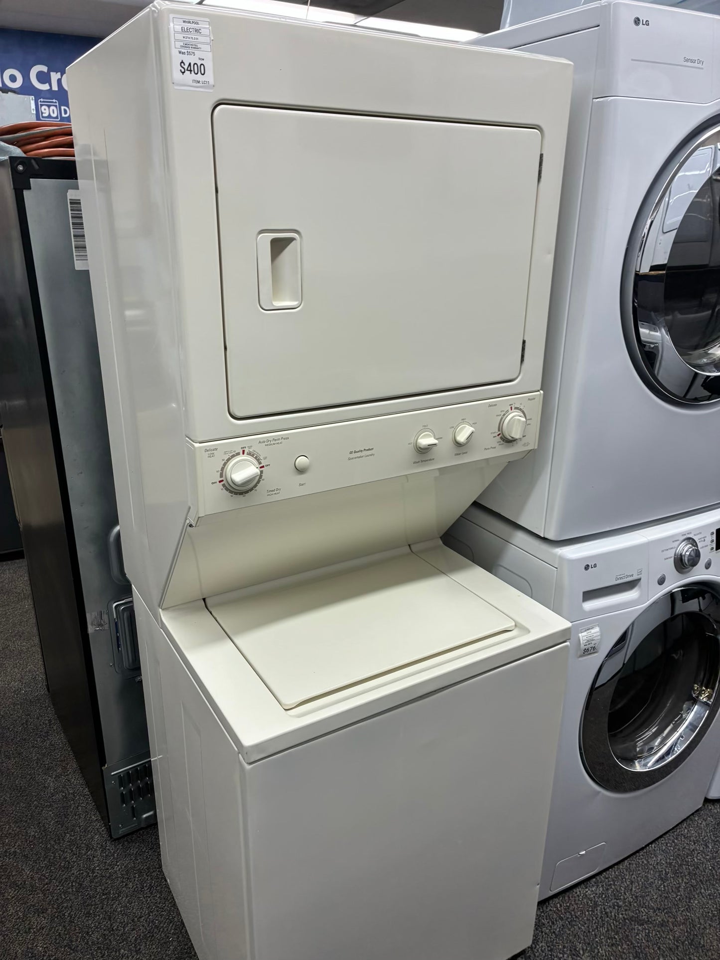 GE laundry center washer and dryer set electric stackable 27”