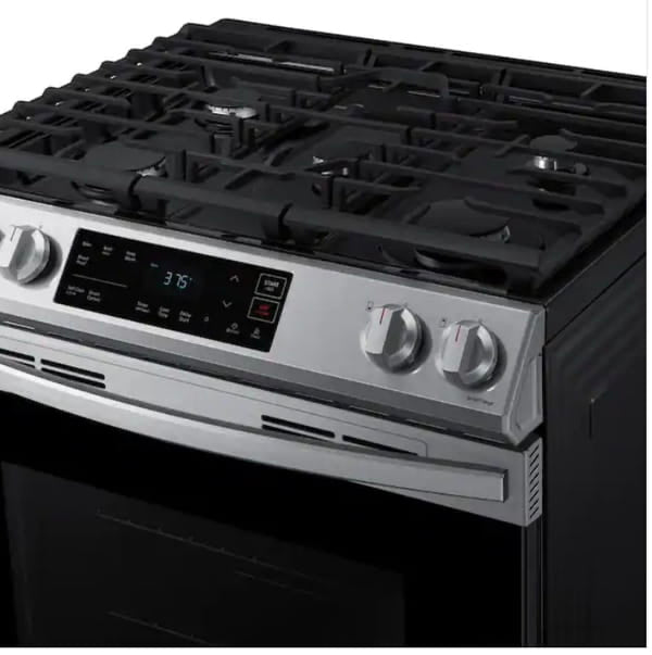 ★ Samsung Open Box 30 in. 6.0 cu. ft. Slide-In Gas Range with Self-Cleaning Oven in Stainless Steel GR916