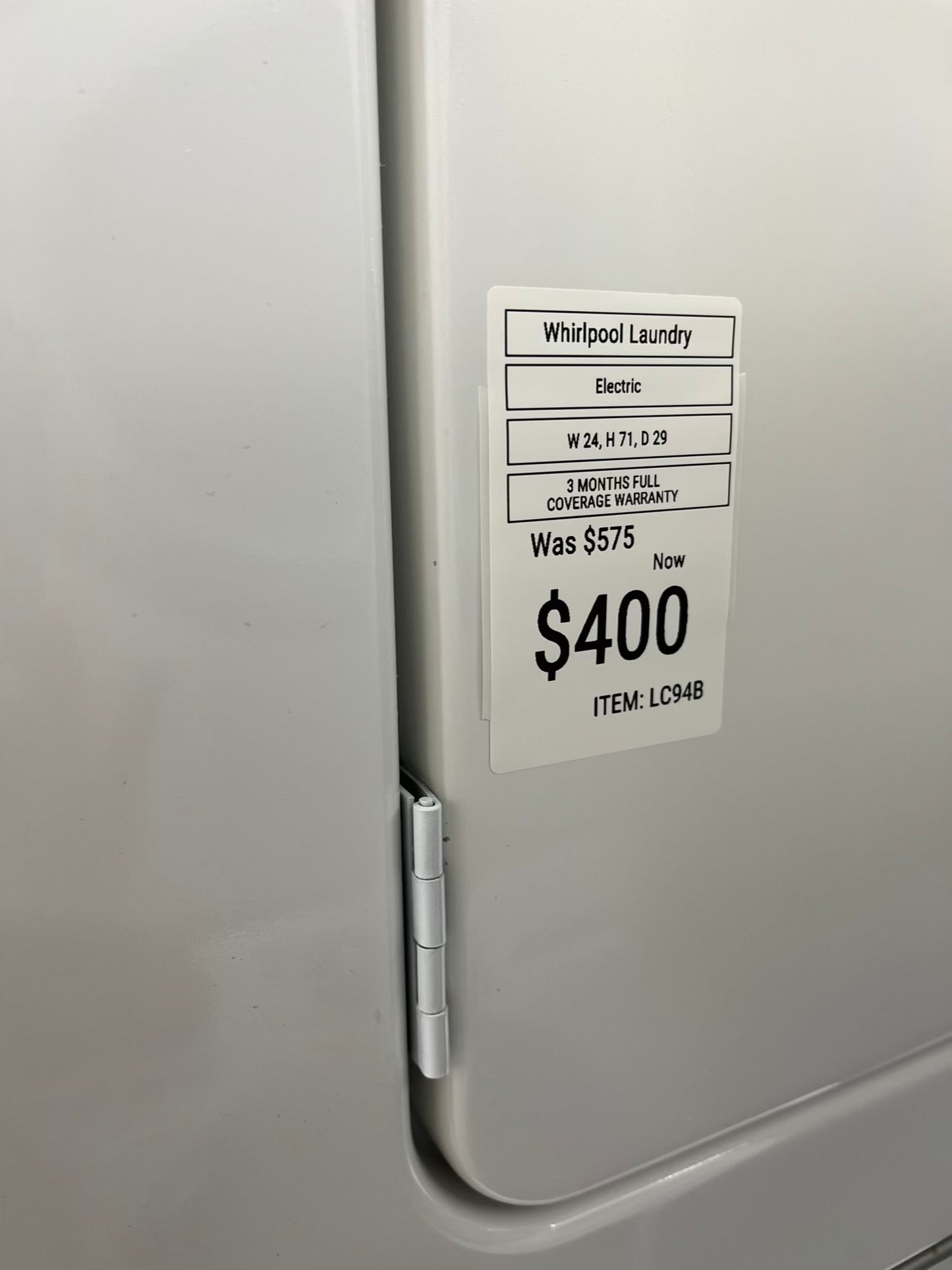 ^ Item: #LC94B whirlpool laundry center washer and dryer set electric 220v or 110v stackable 24”