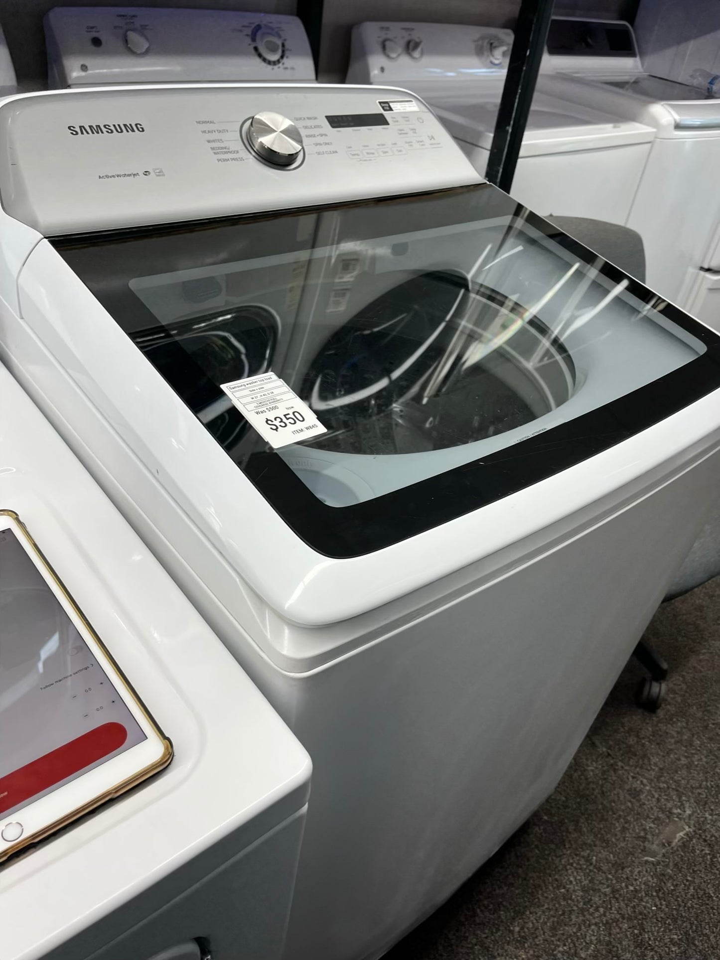 ^ ITEM #W84S Samsung top load washer & Brand New electric dryer 220v large capacity side x side 27”