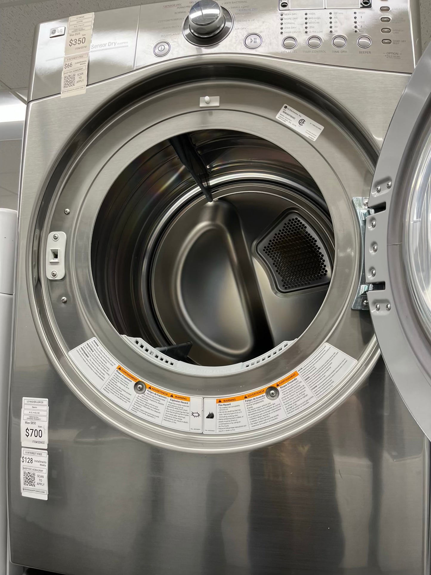 ^ ITEM #ED74F LG front load electric dryer 220v large capacity stackable 27”