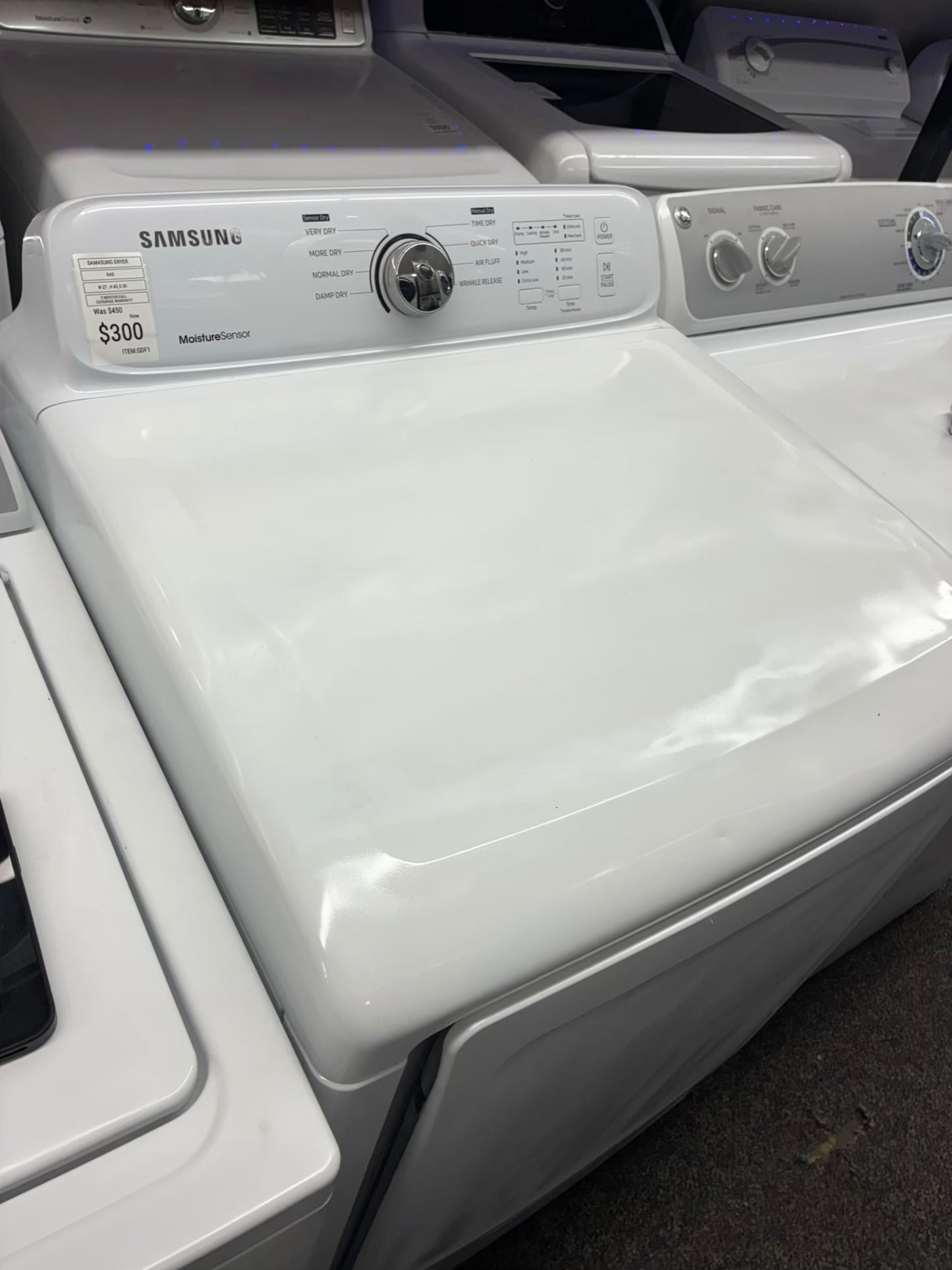 Samsung gas dryer side by side 27 inch moisture sensor