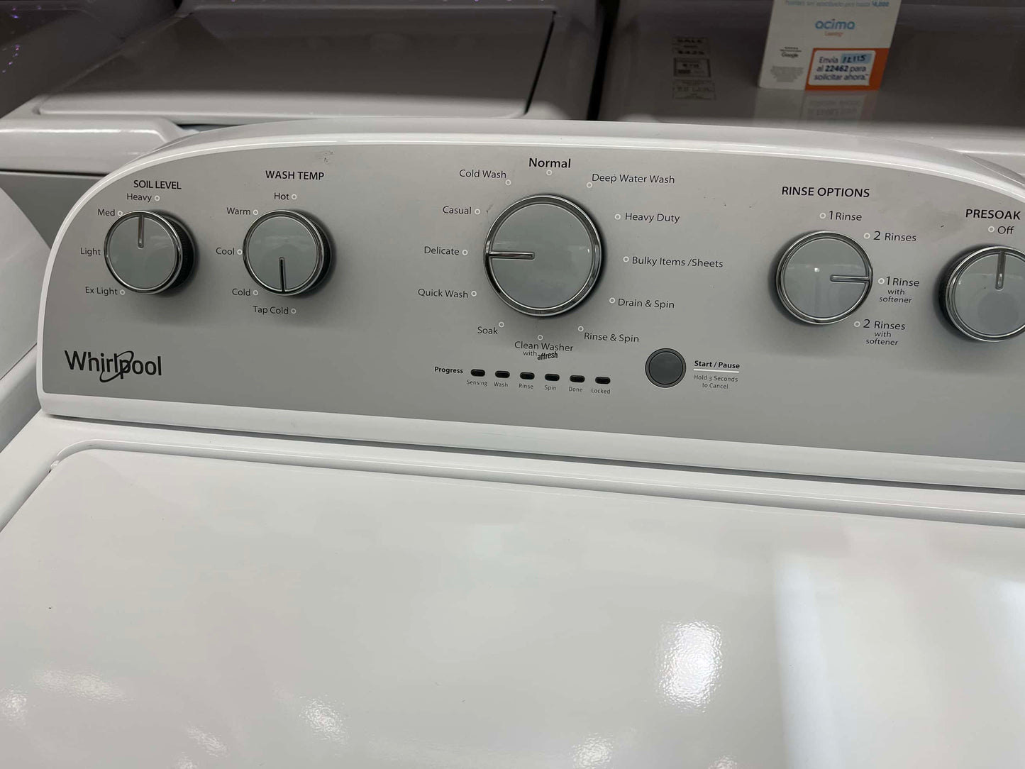 Item #ED73C whirlpool electric dryer stainless steel drum top load washer side by side 29”