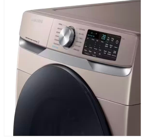 ★ Samsung Open Box 4.5 cu. ft. Smart High-Efficiency Front Load Washer with Super Speed & 7.5 cu. ft. Smart Stackable Vented GAS Dryer with Steam Sanitize+ in champagne 27 in WD739
