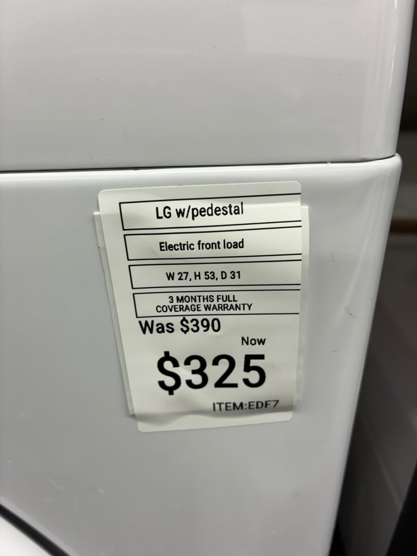 LG Electric Dryer 27” with pedestal white