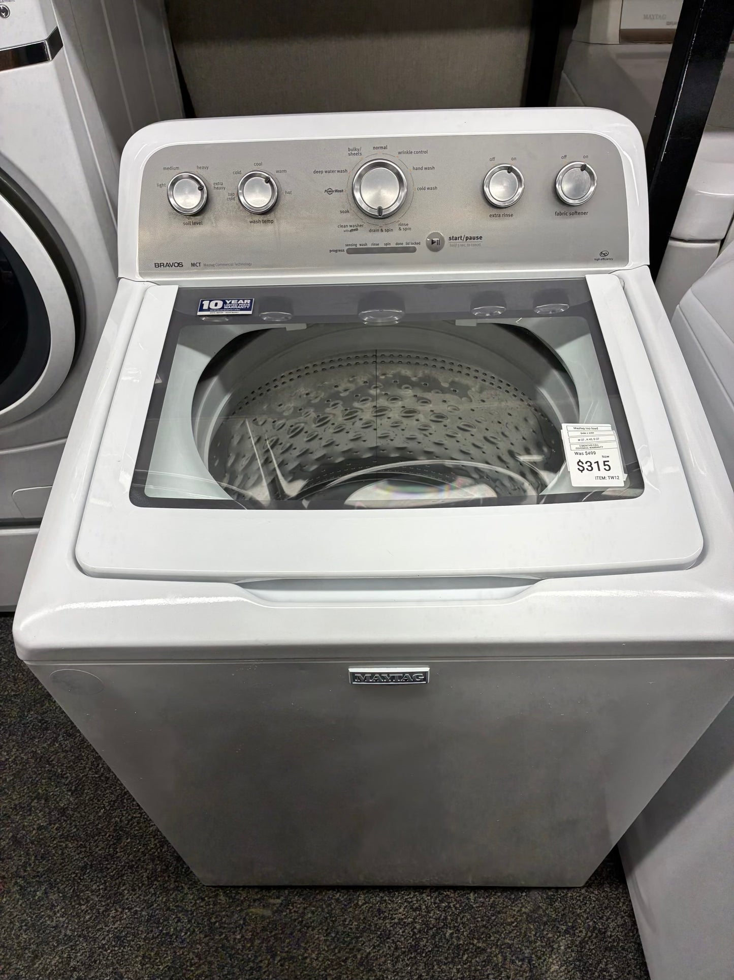 Maytag bravo top load washer large capacity side x side 27”