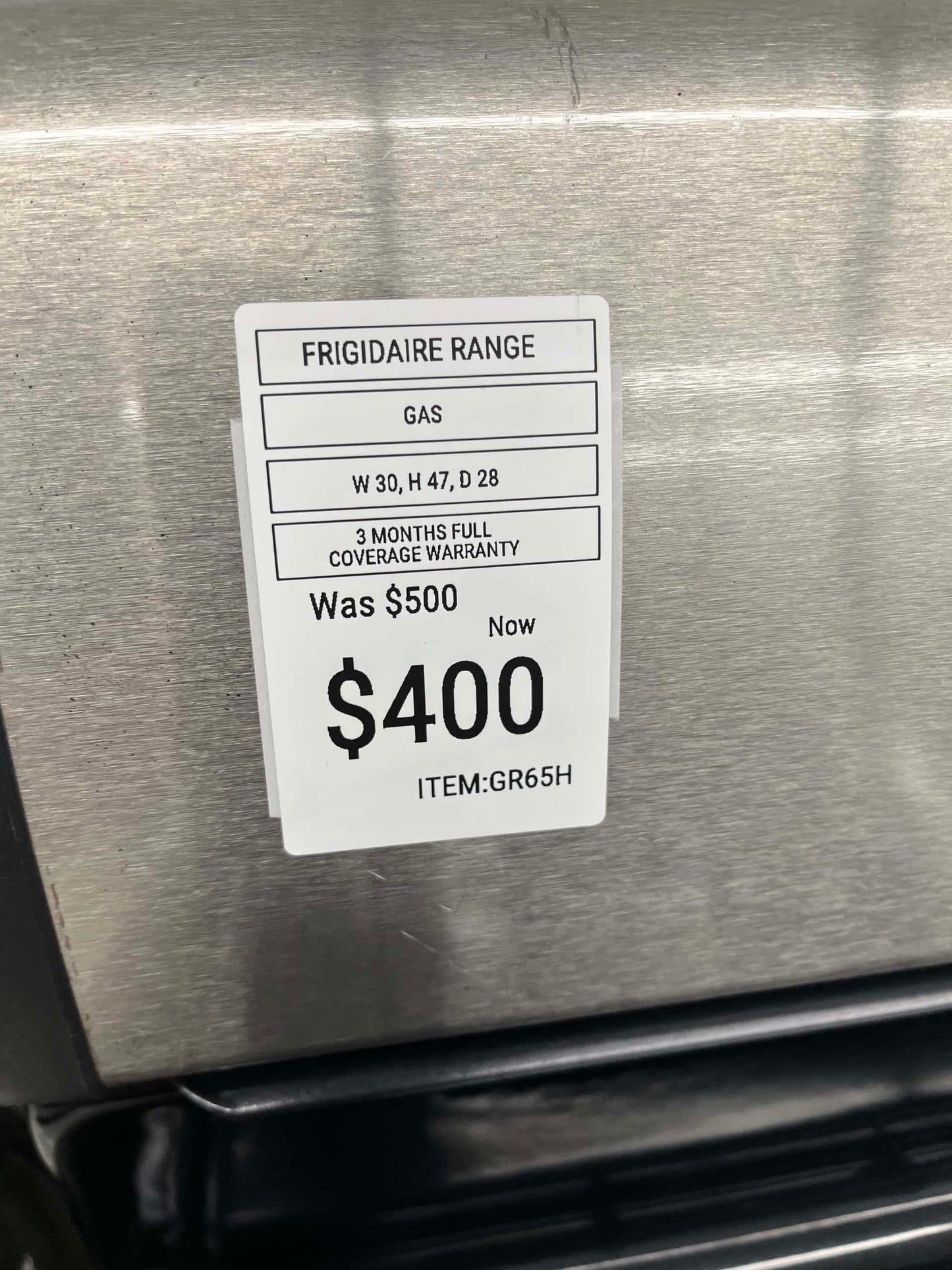 - ITEM #GR65H Frigidaire Stainless steel gas range 4 burner 30 inch