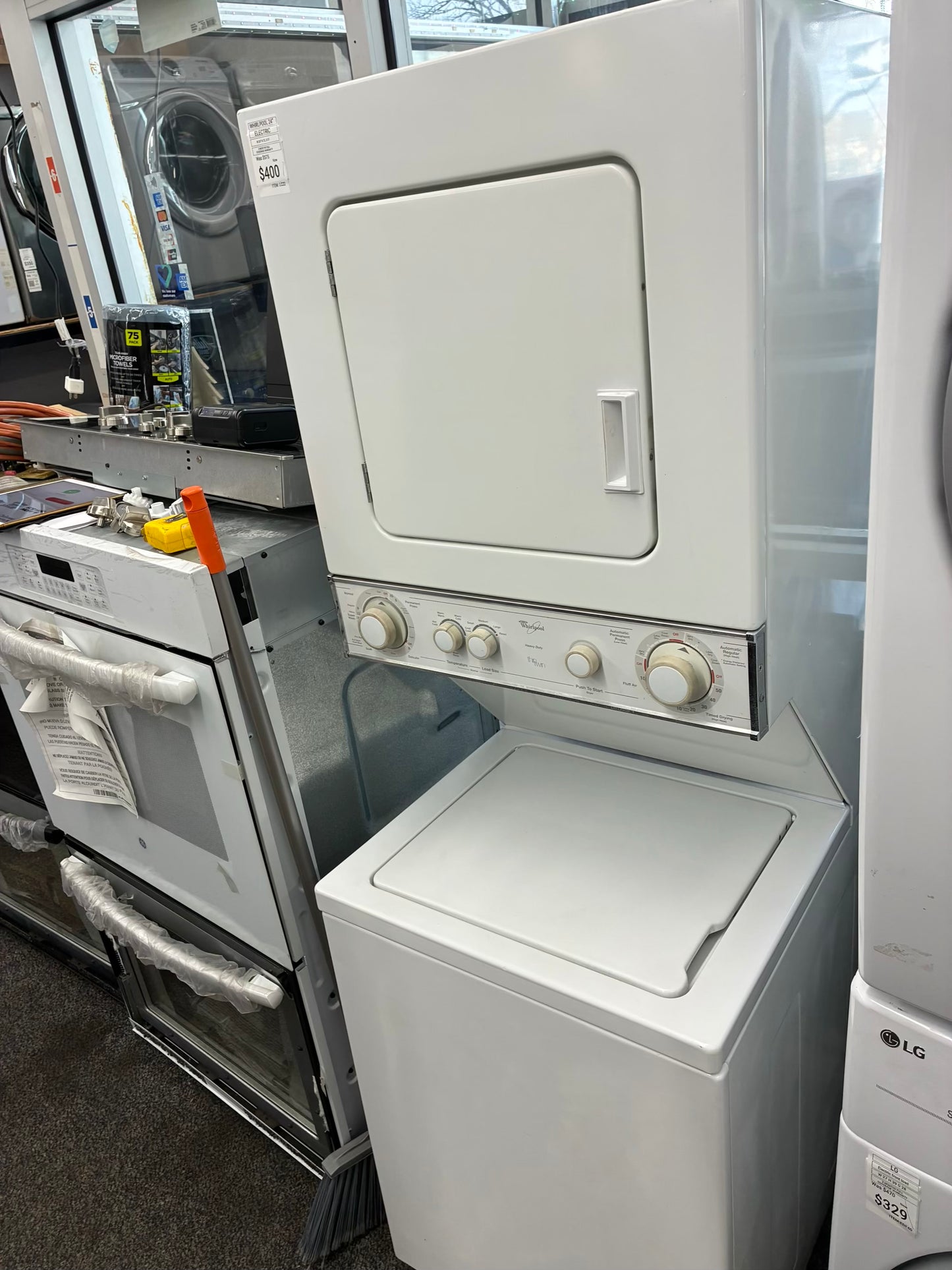 whirlpool laundry center washer and dryer set electric stackable 24”