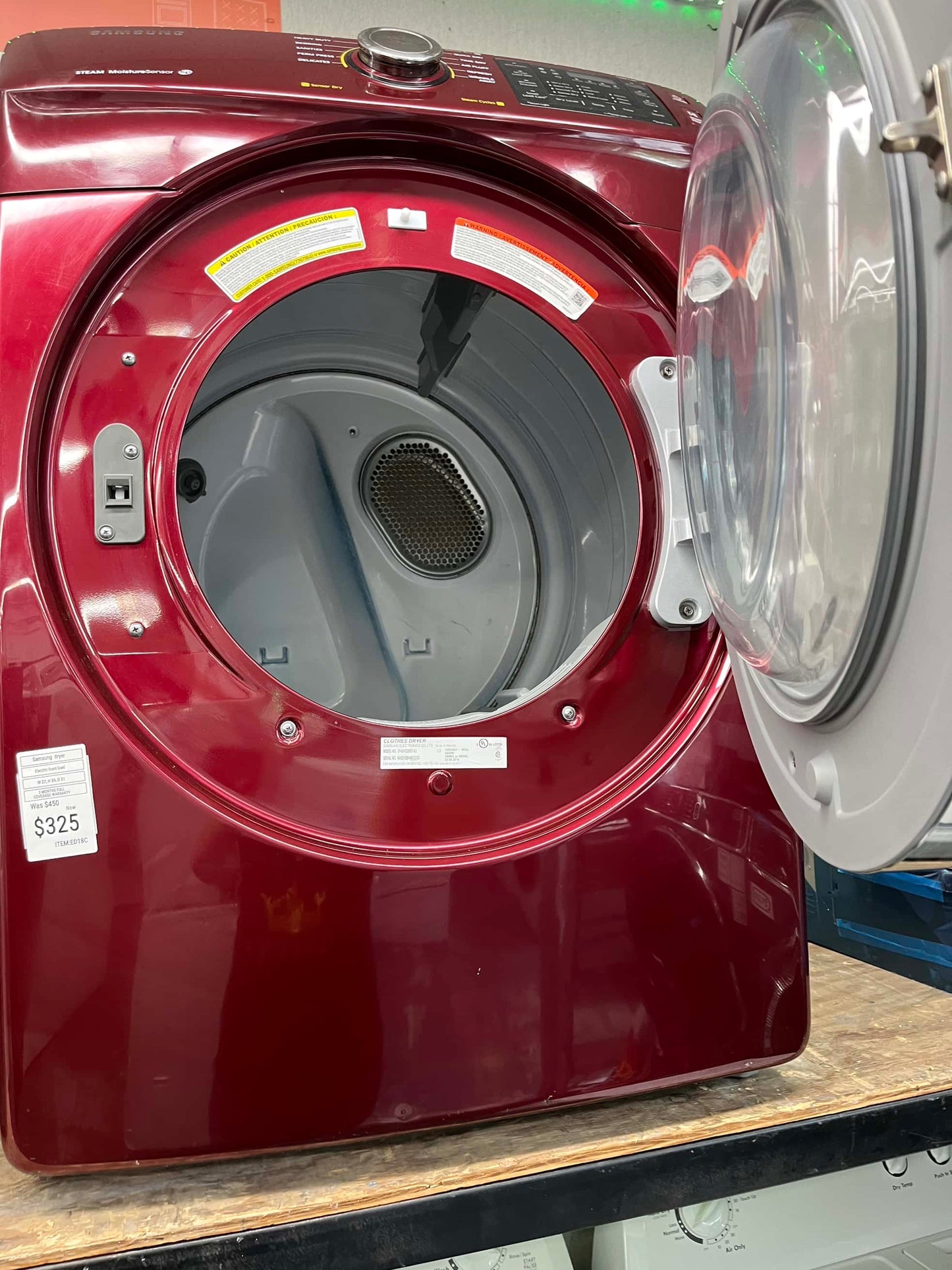 - ITEM #ED18C Samsung front load electric dryer 220v large capacity stackable 27” color burgundy