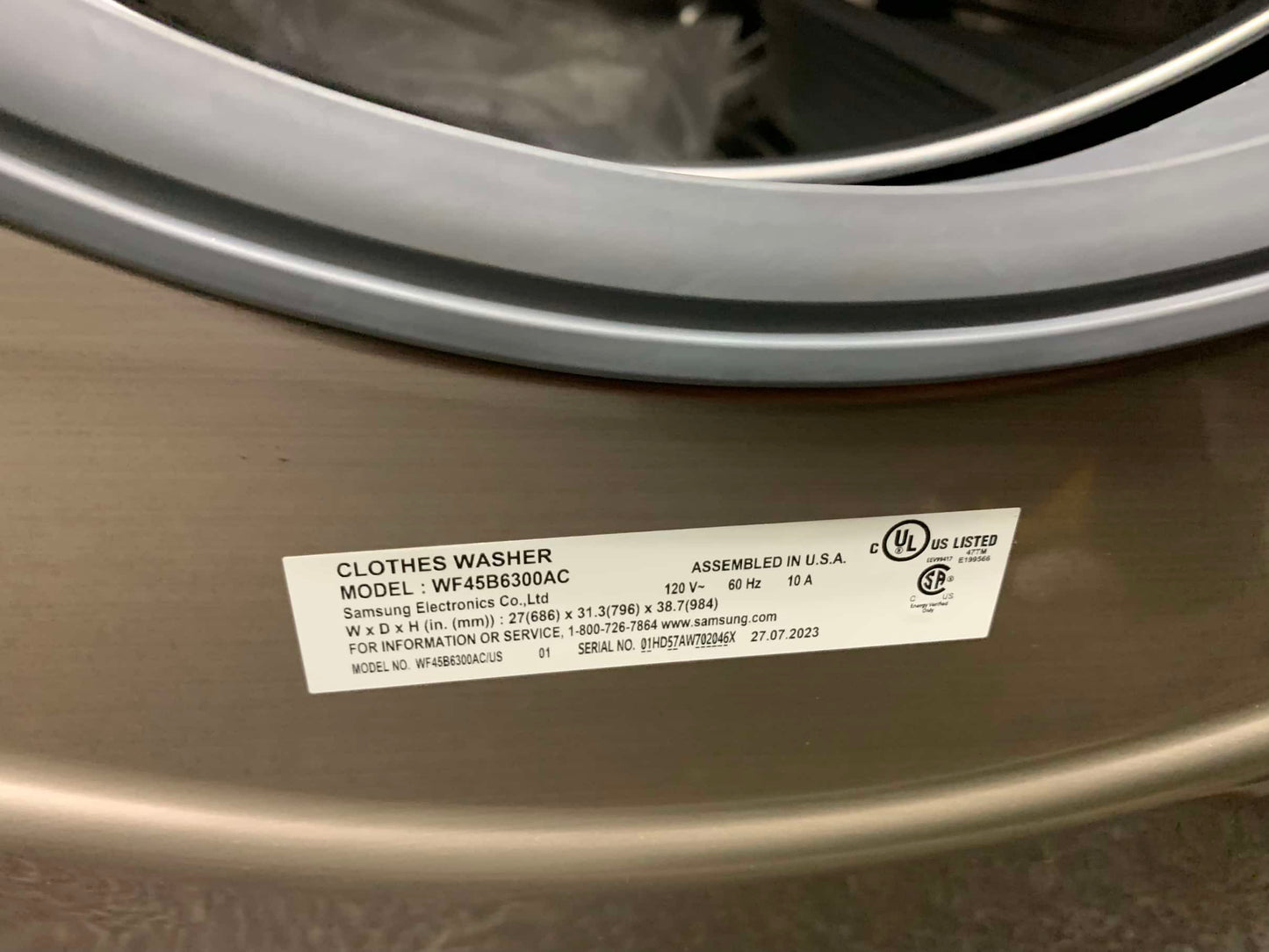 ★ Samsung Open Box 4.5 cu. ft. Smart High-Efficiency Front Load Washer with Super Speed & 7.5 cu. ft. Smart Stackable Vented electric Dryer with Steam Sanitize+ in champagne 27 in WD639