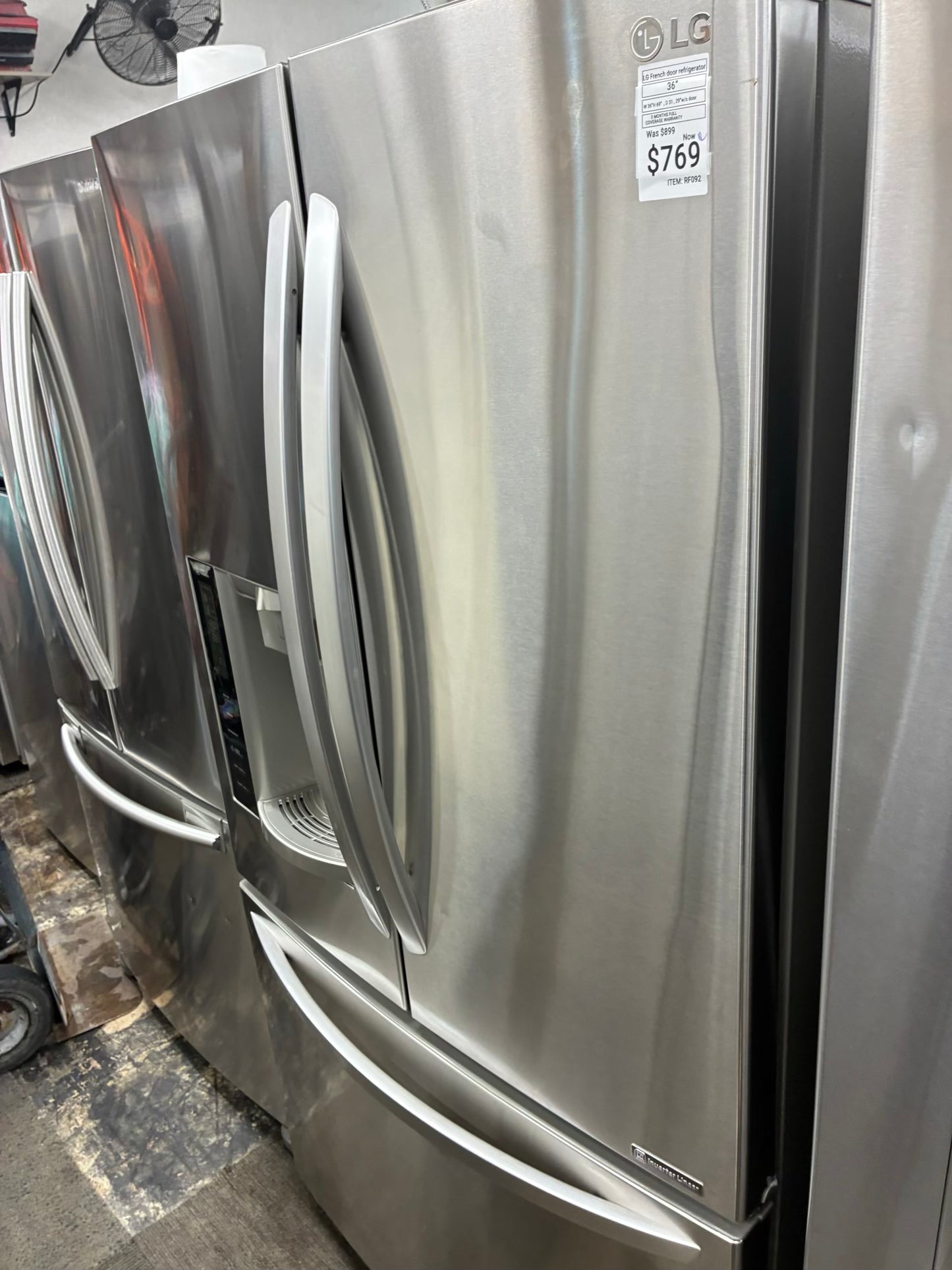LG French door refrigerator stainless steel 36” ice maker water dispenser