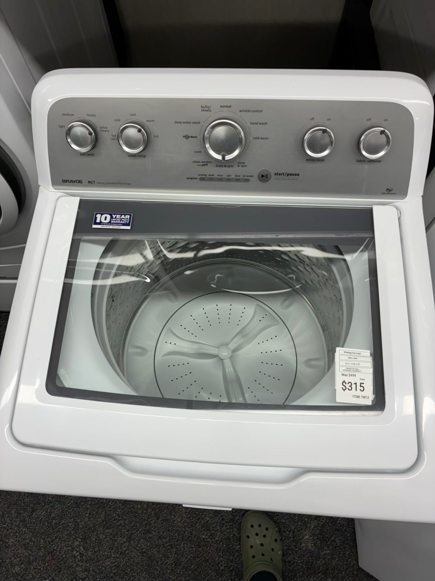Maytag bravo top load washer large capacity side x side 27”