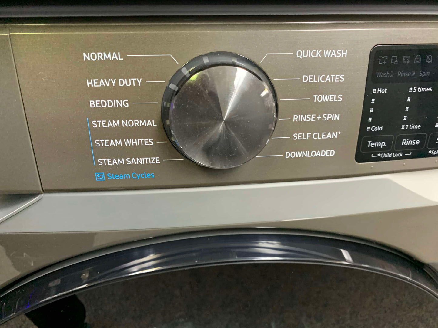 ★ Samsung Open Box 4.5 cu. ft. Smart High-Efficiency Front Load Washer with Super Speed & 7.5 cu. ft. Smart Stackable Vented GAS Dryer with Steam Sanitize+ in champagne 27 in WD739