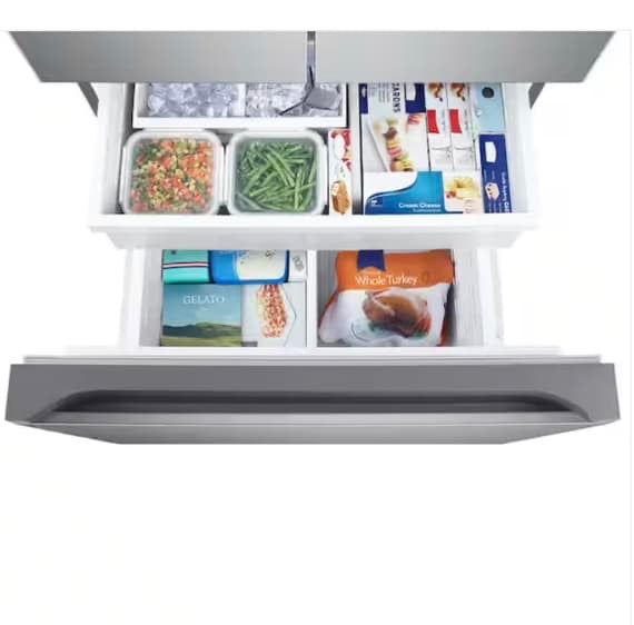★ Samsung Open Box 33 in. W 24.5 cu. ft. 3-Door French Door Smart Refrigerator in Stainless Steel with Dual Icemaker RF045 - ST2