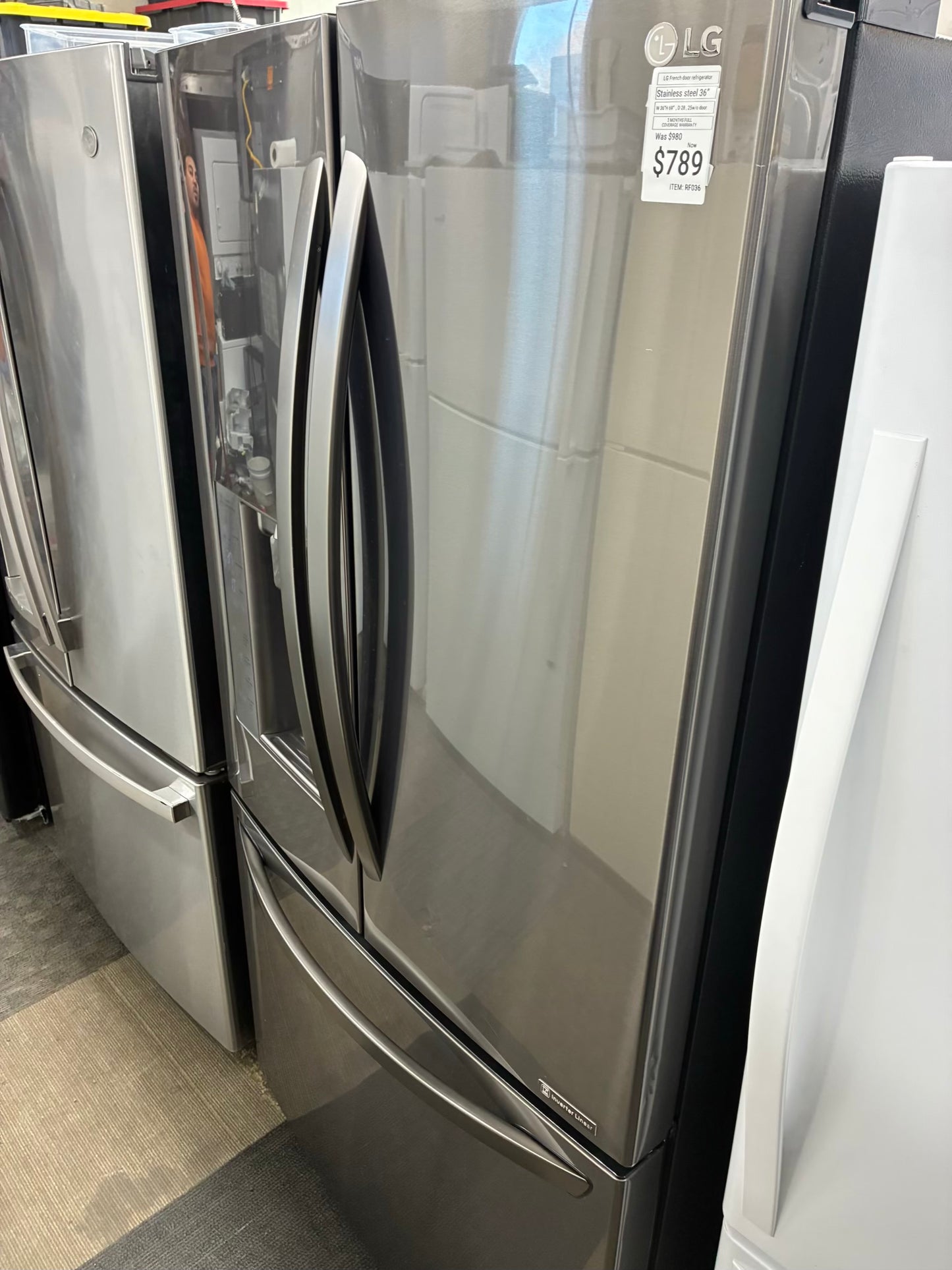 LG French door refrigerator stainless steel 36” ice maker water dispenser counter depth