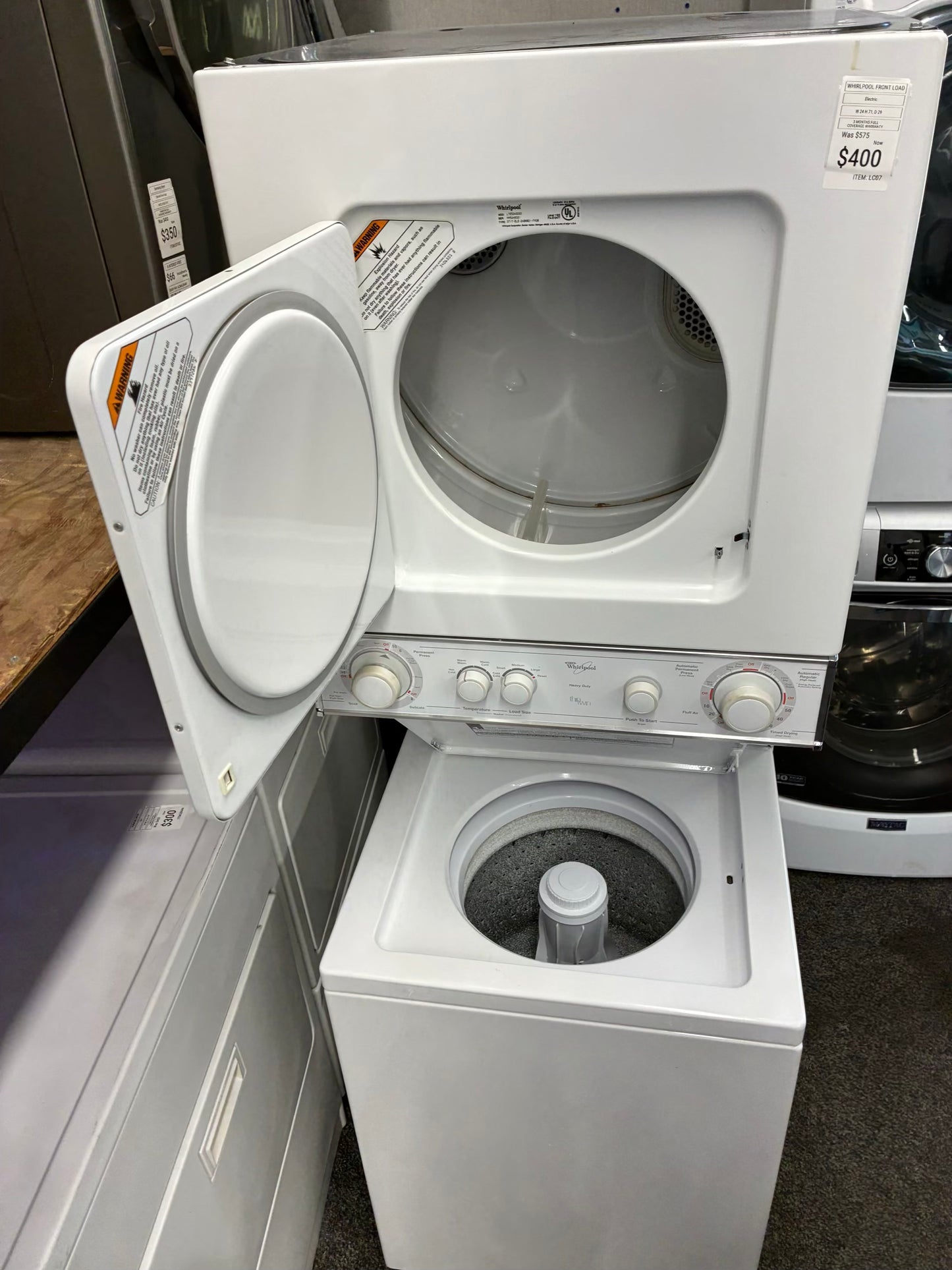Whirlpool laundry center  washer and dryer set electric stackable 24”
