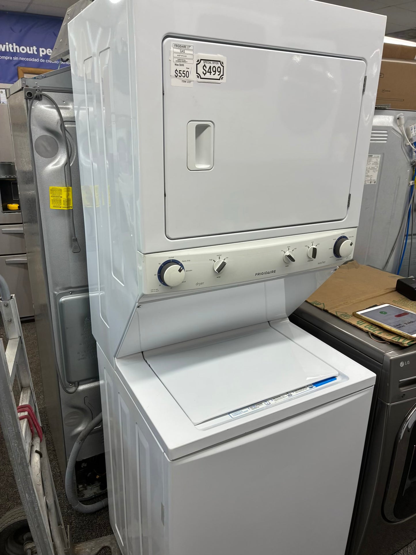 Frigidaire laundry center washer and dryer set electric stackable 27”