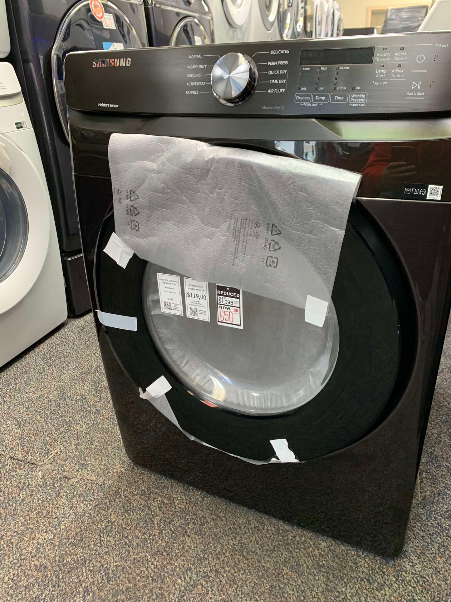 ⚡️CYBER MONDAY ★ Samsung open box 7.5 cu. ft. Smart Gas Dryer in Brushed Black with Steam Sanitize+ and Sensor Dryer D749