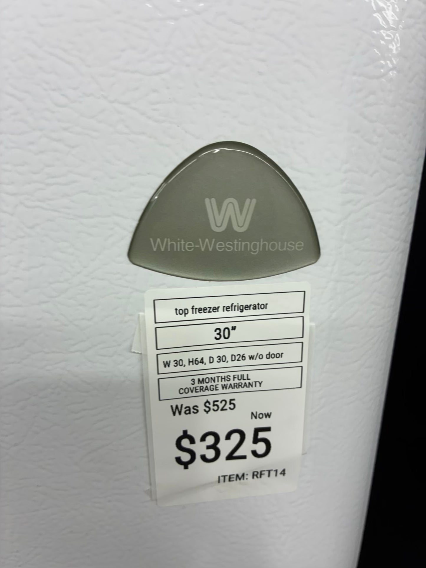 White Westinghouse Top Freezer Refrigerator 30” white
