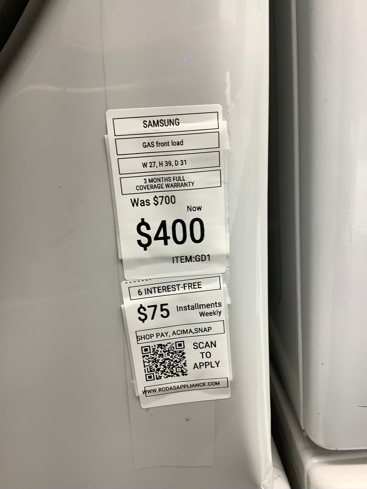 Samsung Open Box 7.5 cu. ft. Smart Dial GAS Dryer with Super Speed in Ivory 27 in
