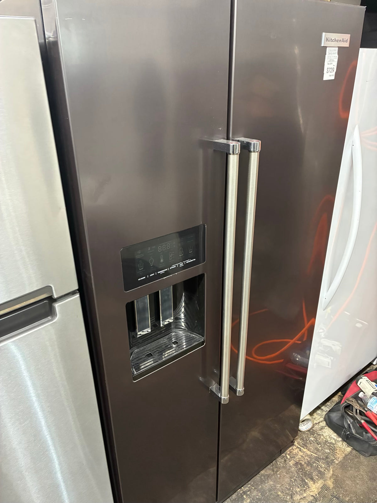 KitchenAid side by side refrigerator stainless steel 36” ice maker water dispenser ice maker