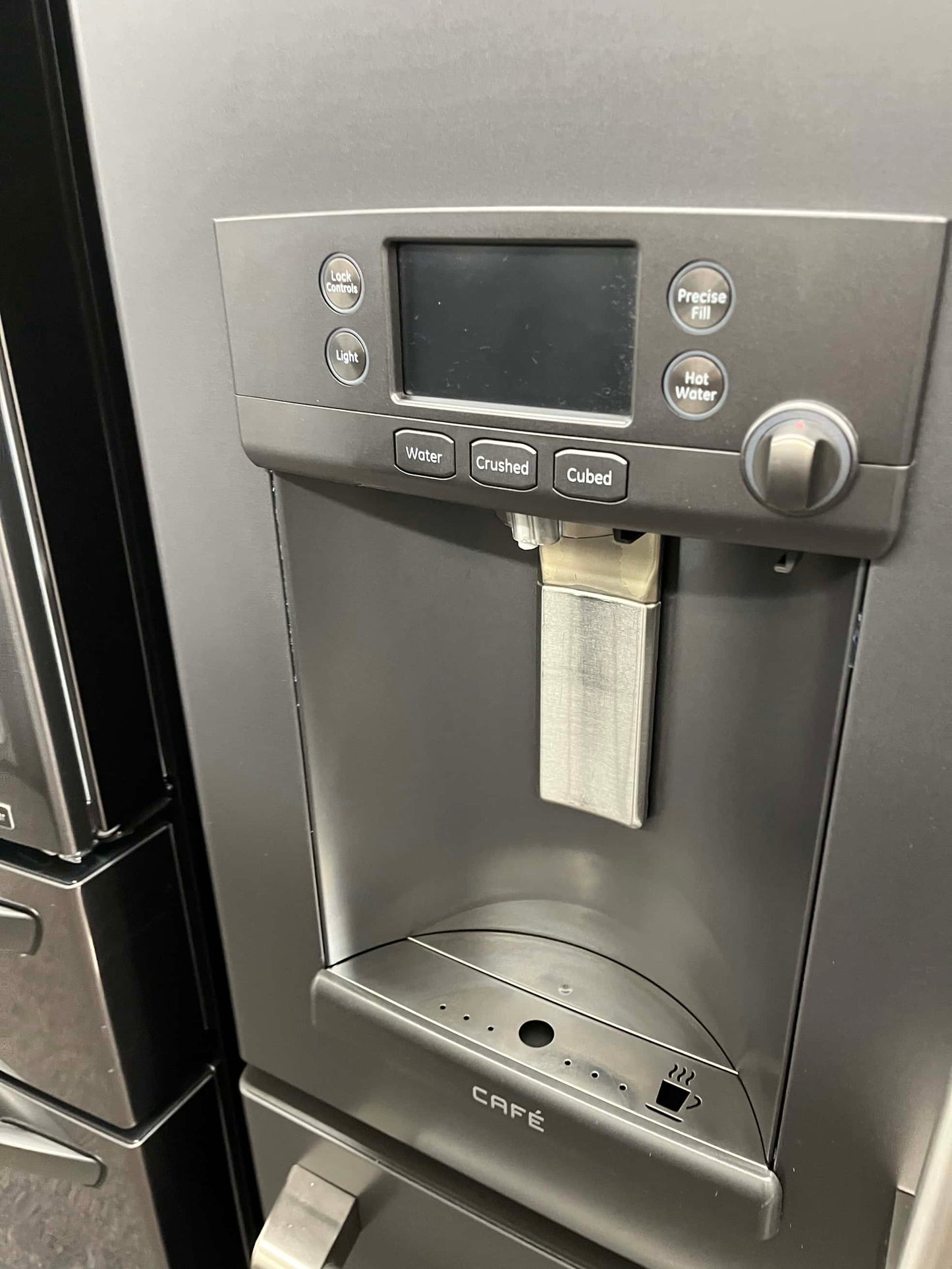- Item: #RF84A GE Cafe french door refrigerator slate stainless steel w/water ice dispenser 36 in