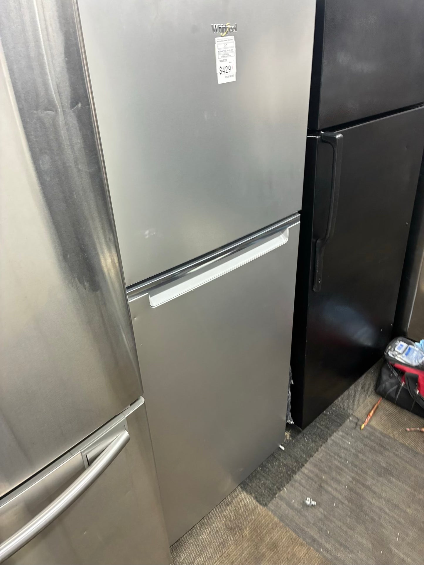 Whirlpool top freezer refrigerator stainless steel 24”