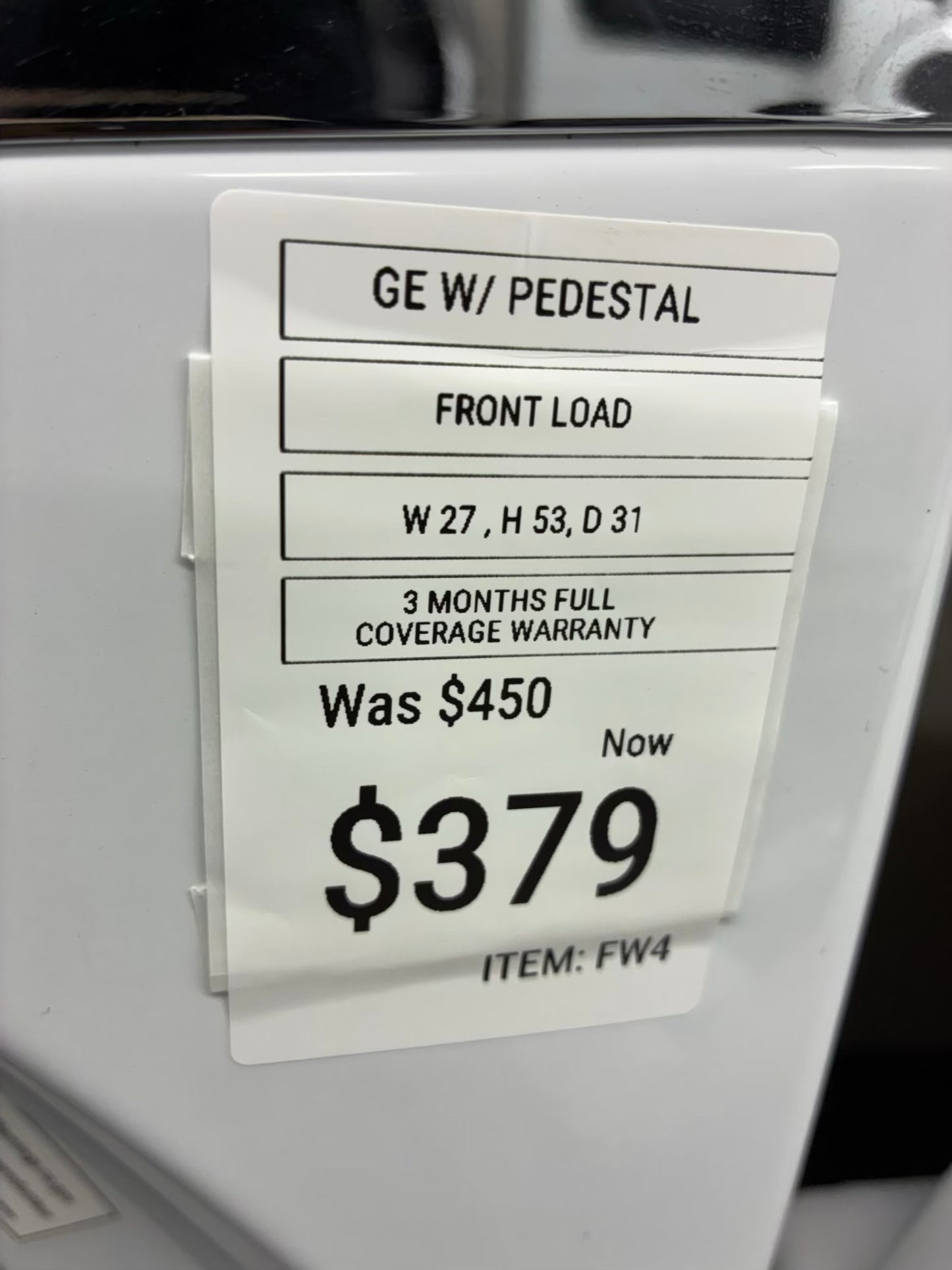 GE front load washer machine super capacity 27” with pedestal
