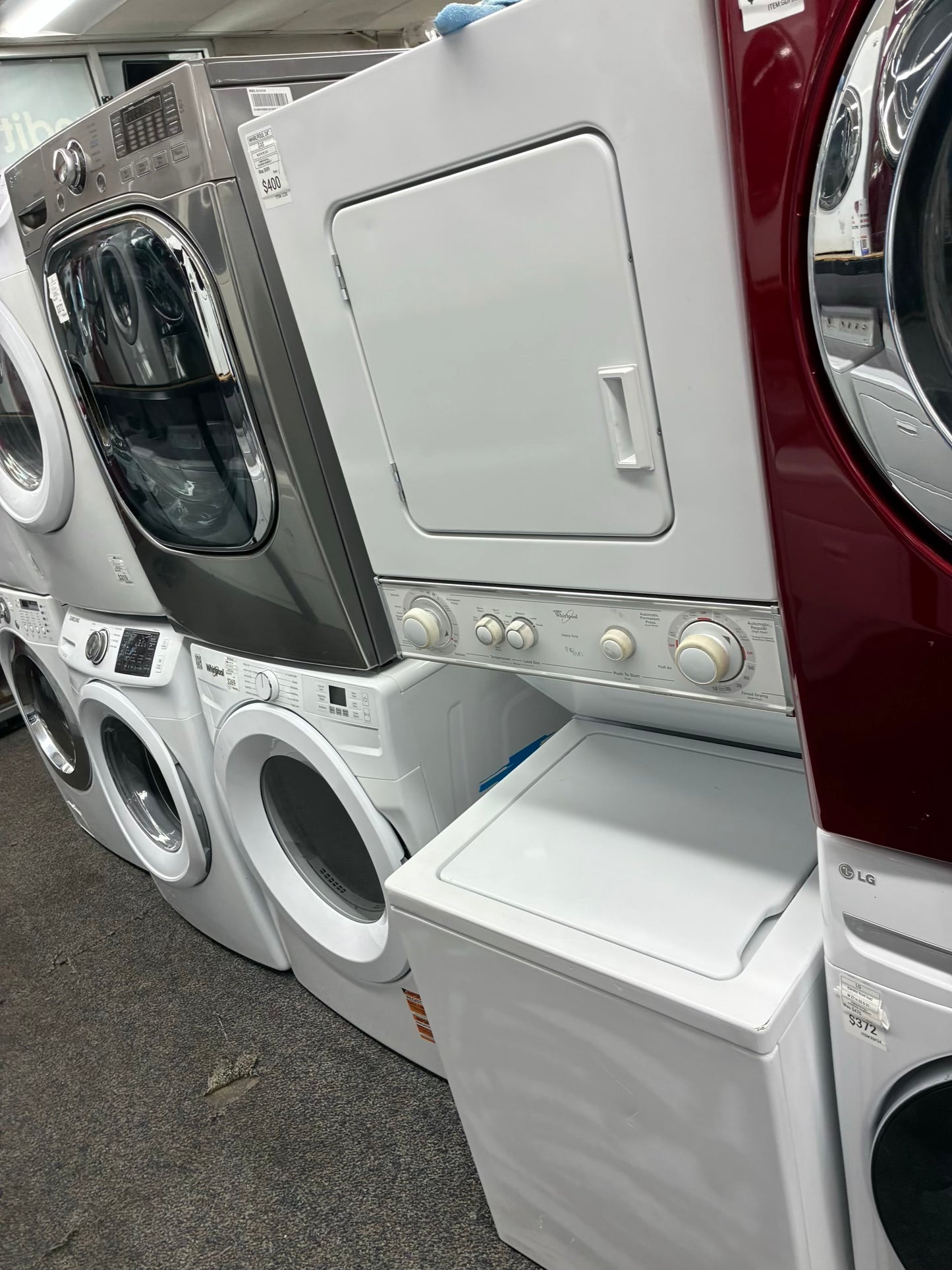 Whirlpool laundry center washer and dryer set gas stackable 24”