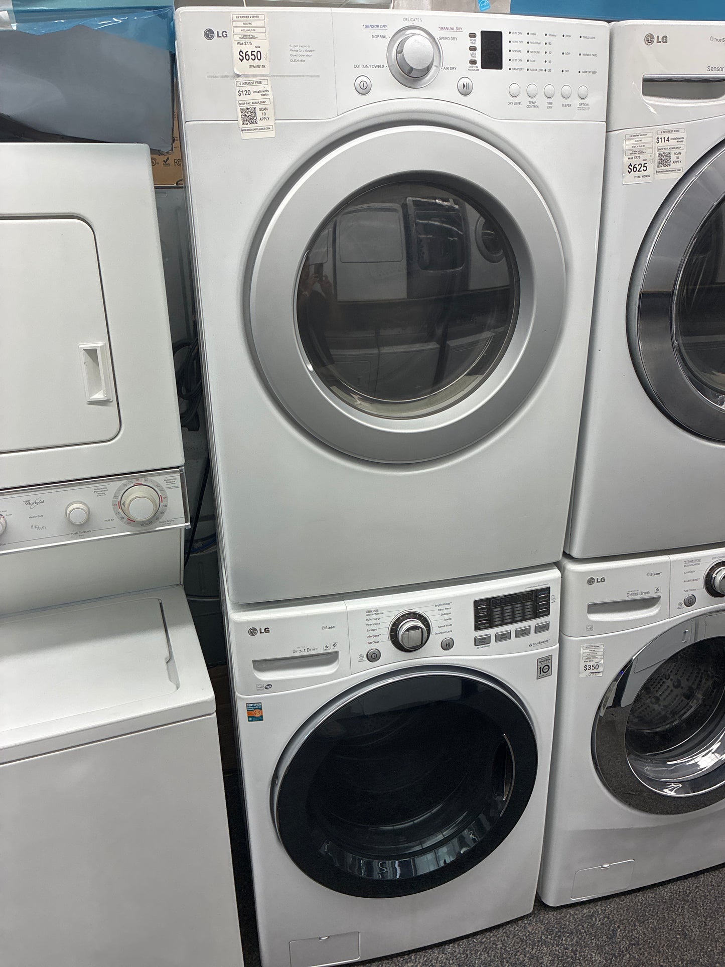 ^ Item: #ED19K LG high efficiency and electric dryer stainless steel drum front load ,stackable or side by side 27”
