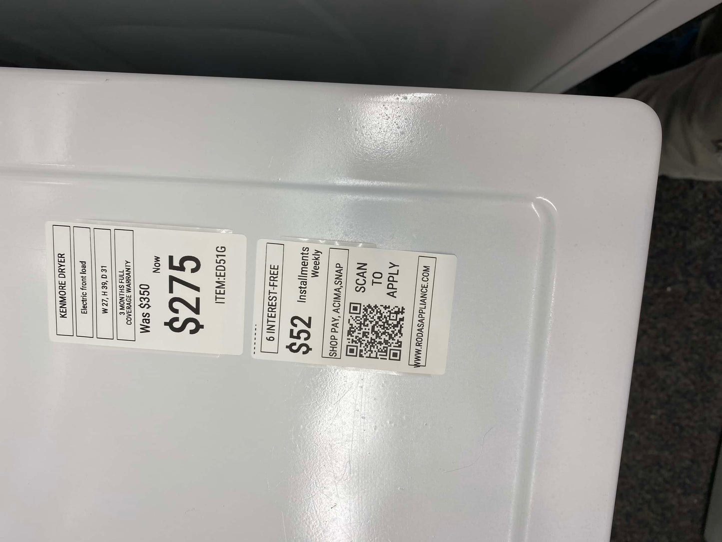 . ITEM: #ED51G Kenmore electric dryer commercial quality 29 inc