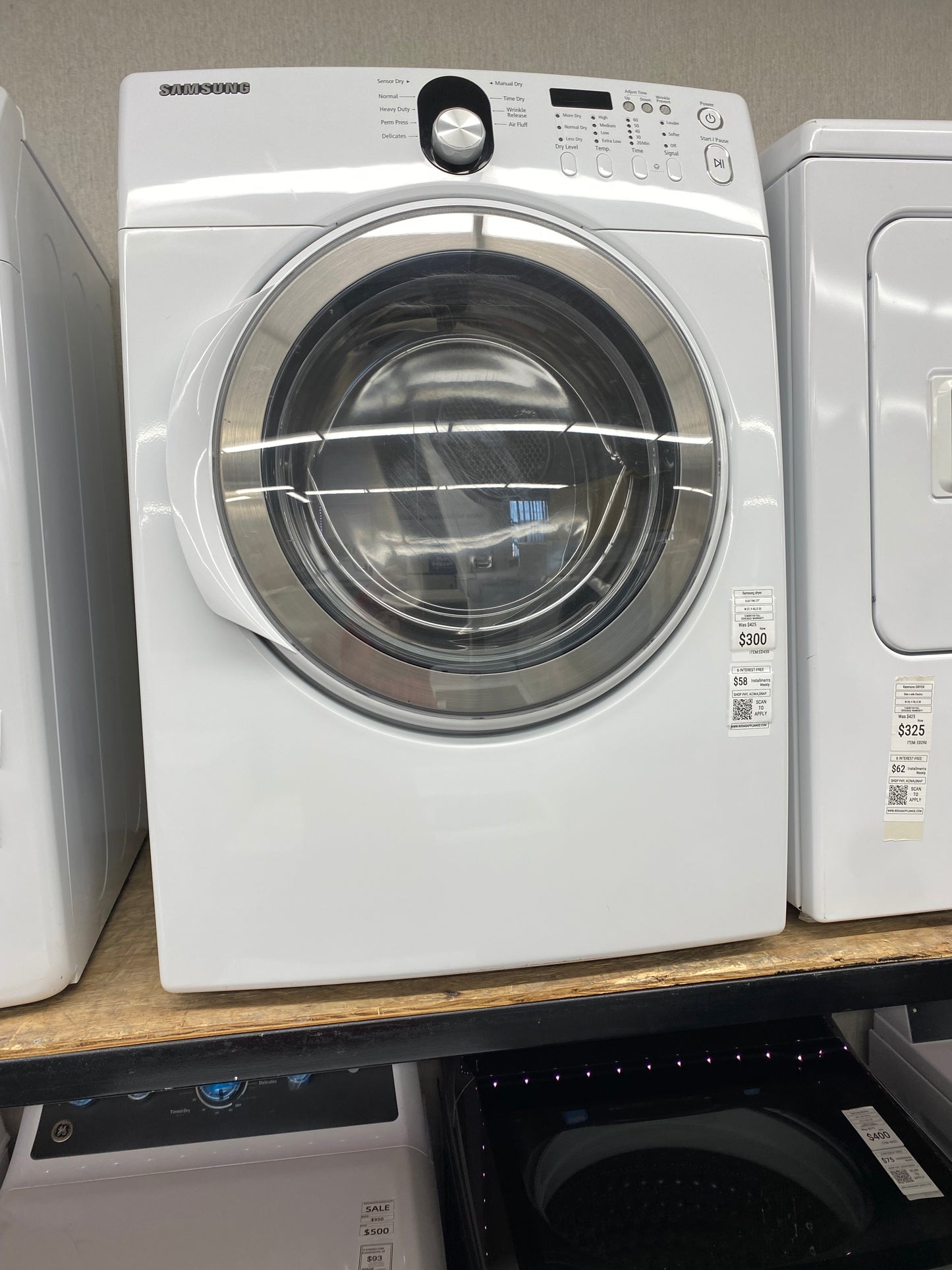 ITEM #ED45S Samsung front load electric dryer 220v stackable large capacity stainless steel drum 27 in D