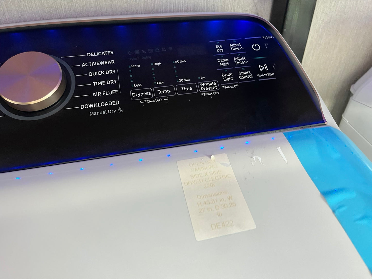 ^ ITEM #W84S Samsung top load washer & Brand New electric dryer 220v large capacity side x side 27”