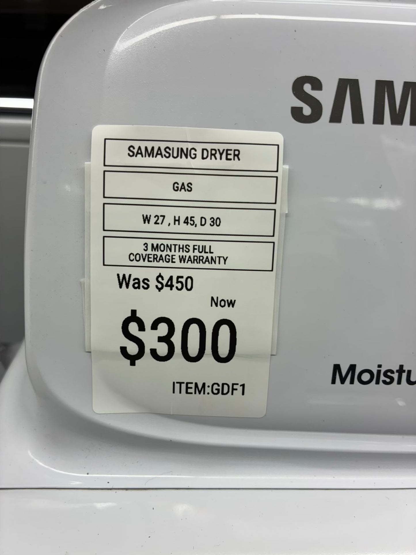 Samsung gas dryer side by side 27 inch moisture sensor